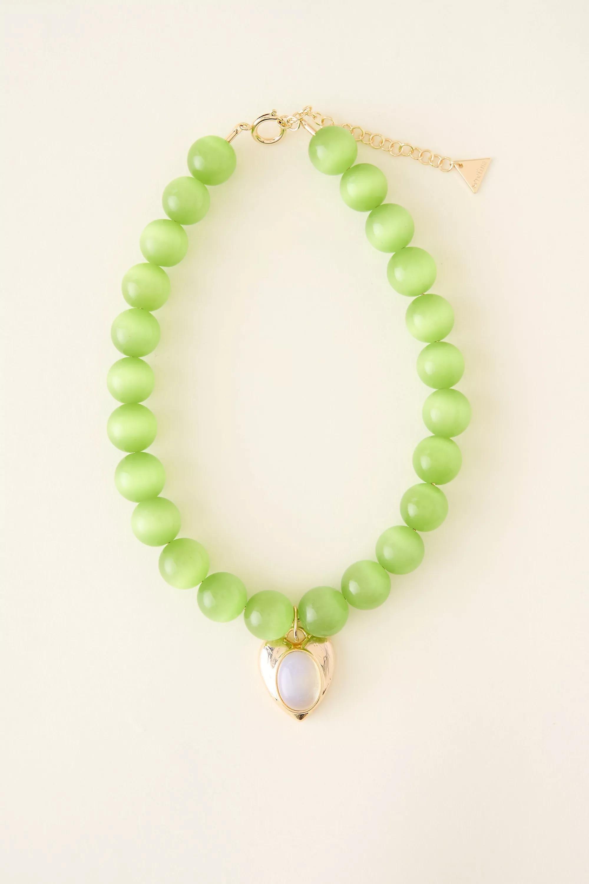 Large Beaded Pendant Bracelet, Green, Yellow, large image number 1