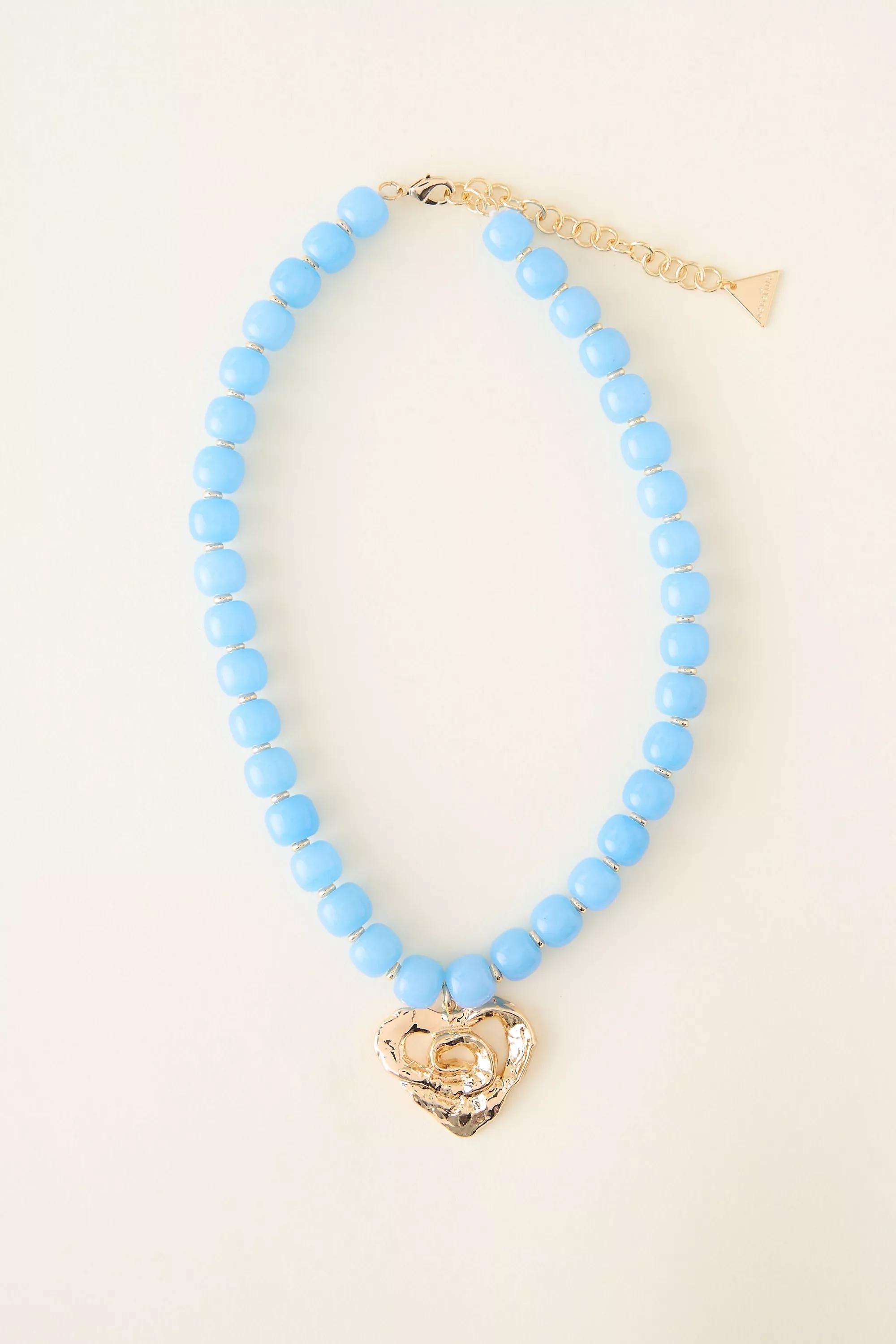 Beaded Pendant Necklace, Blue, Blue, medium