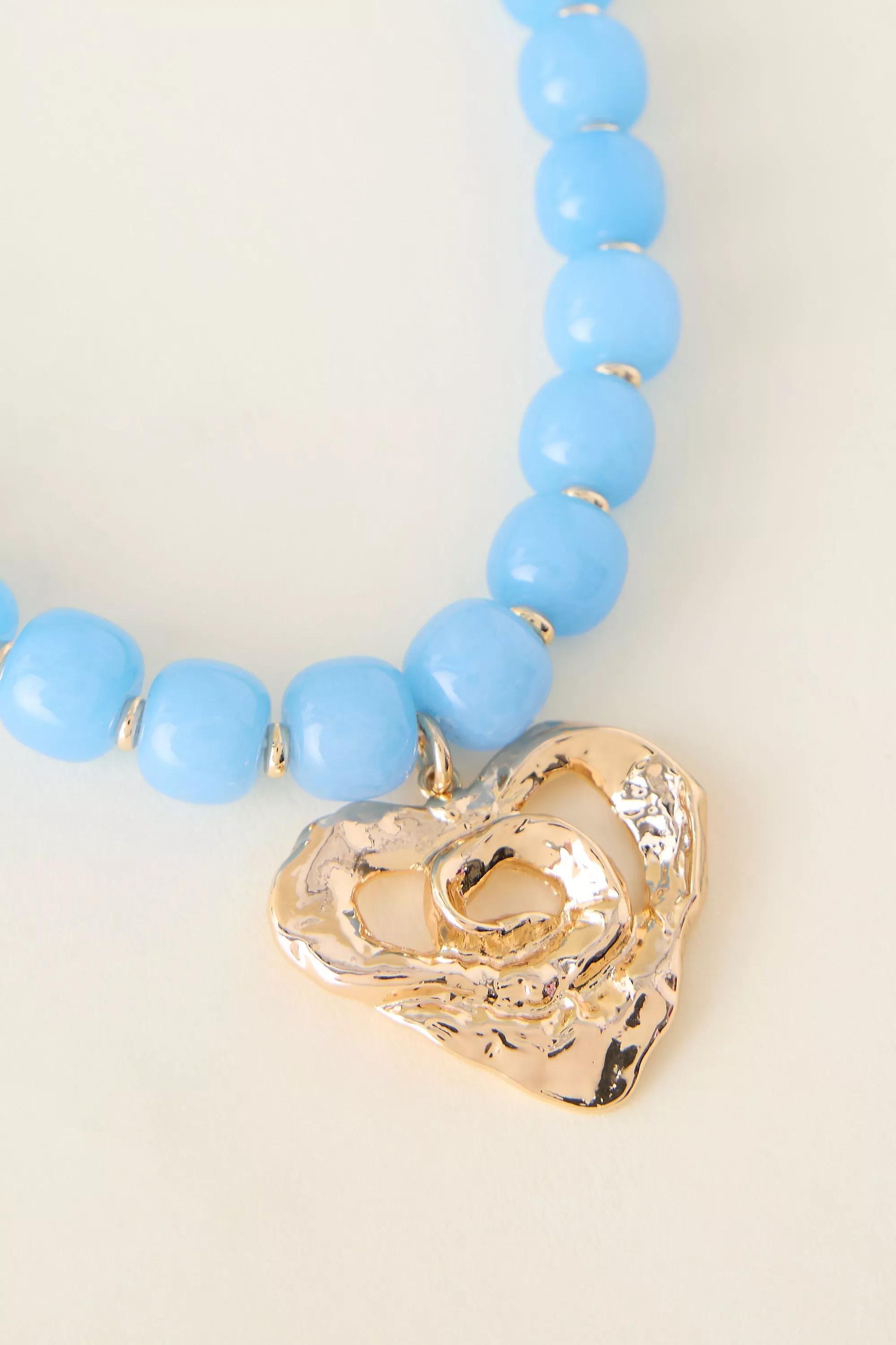 Beaded Pendant Necklace, Blue, Blue, medium