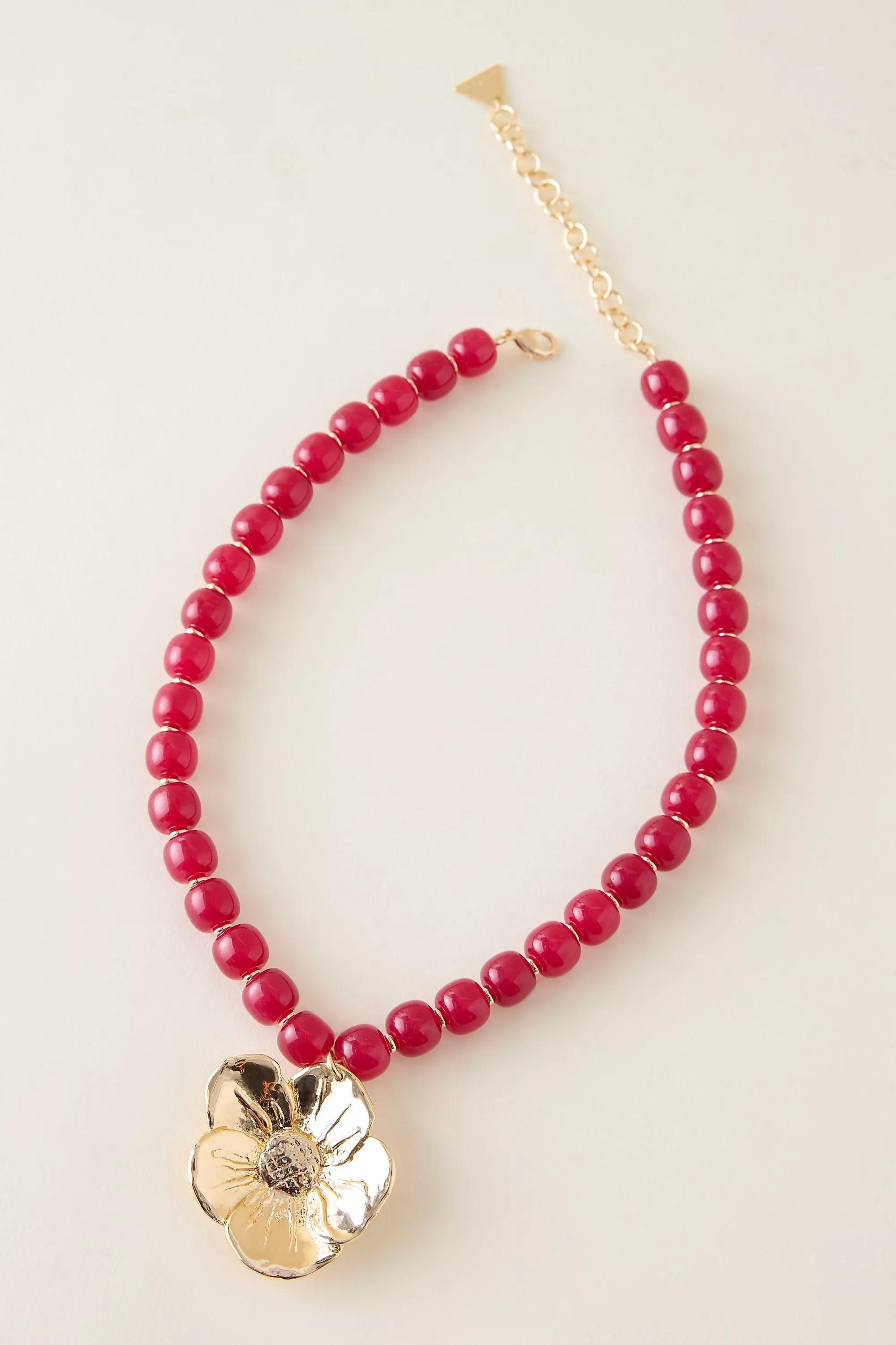 Beaded Pendant Necklace, Burgundy, A501_0259, medium