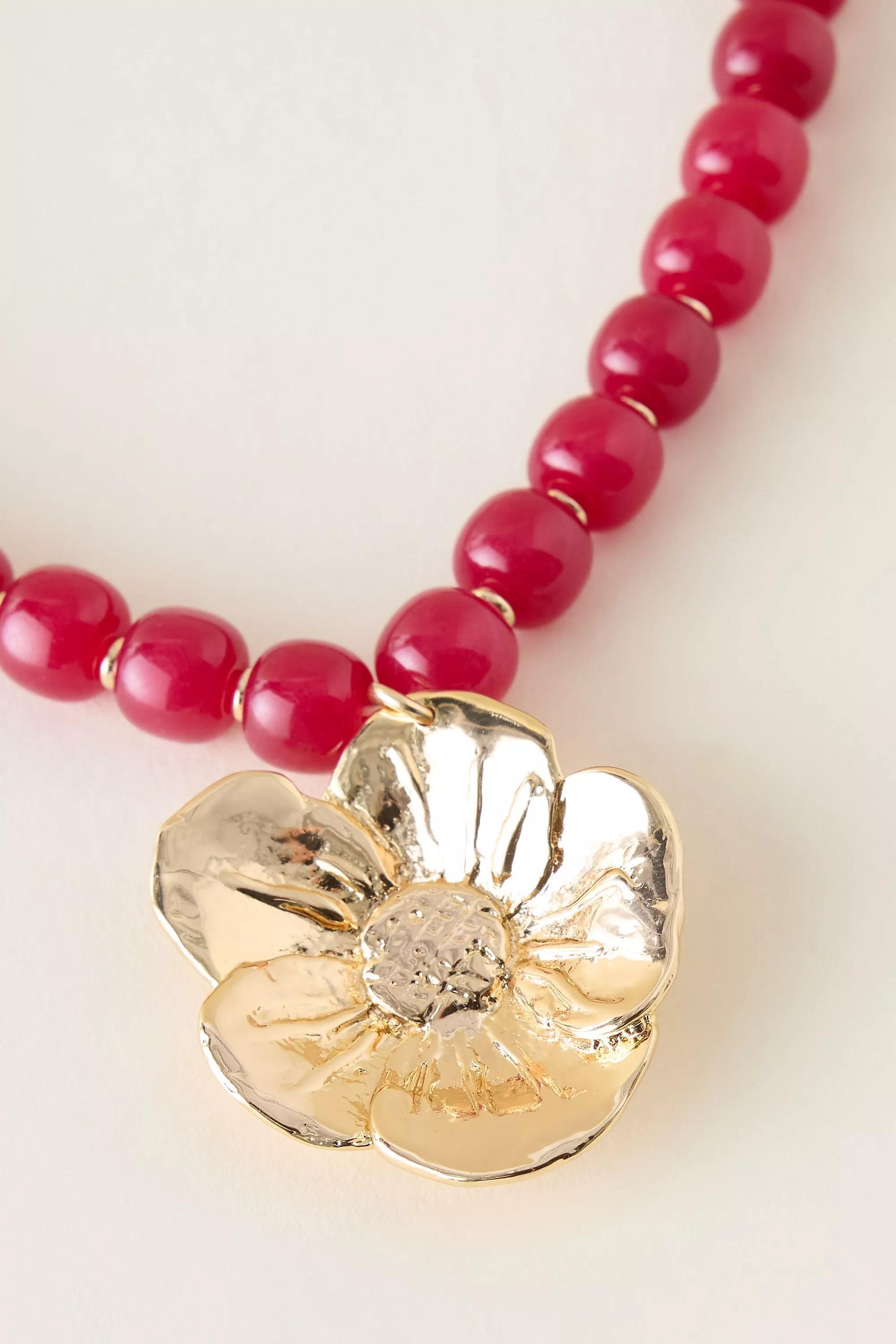 Beaded Pendant Necklace, Burgundy, A501_0259, medium