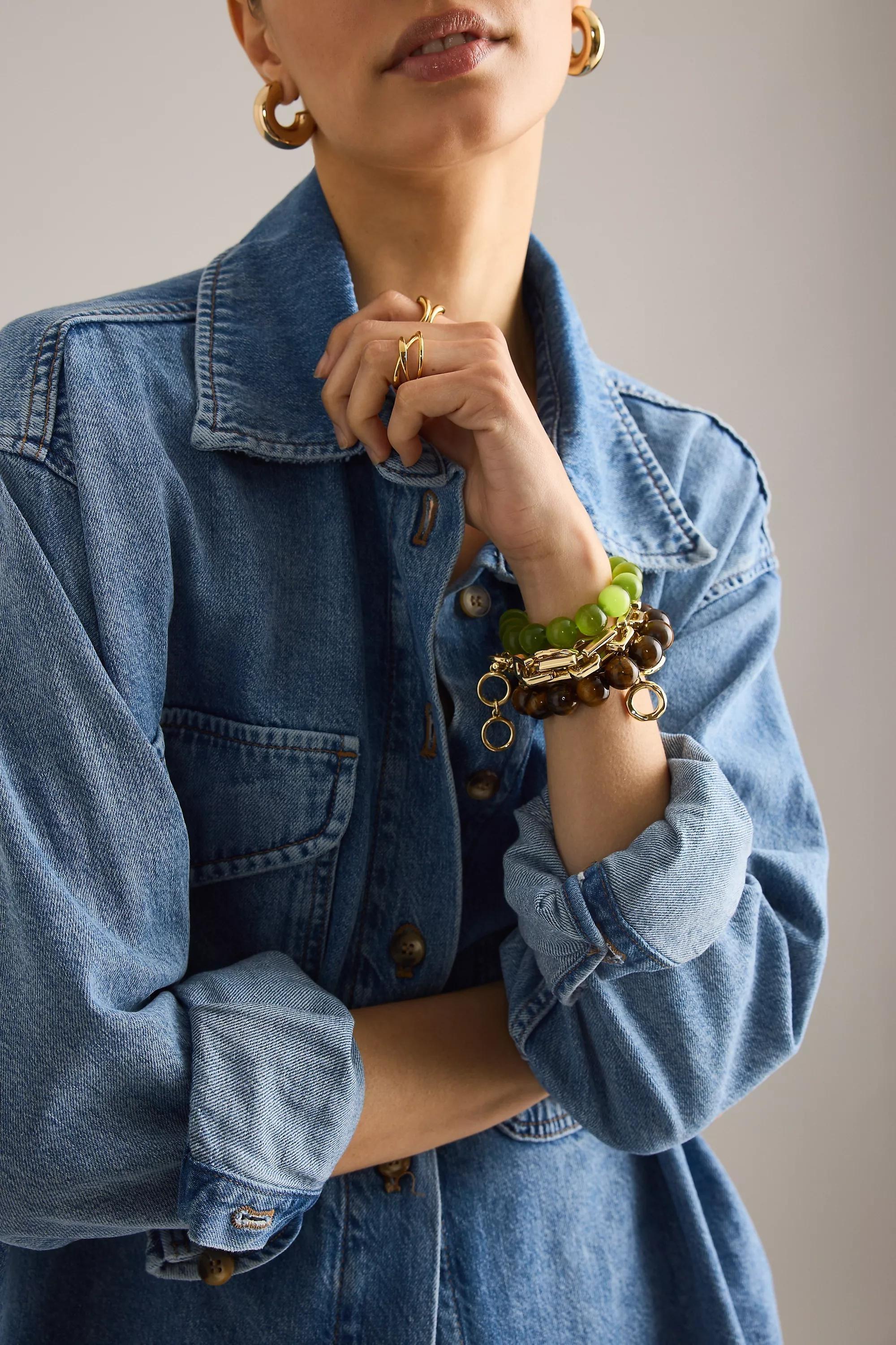 Chunky Beaded Bracelet, Brown, A501_0020, large image number 0