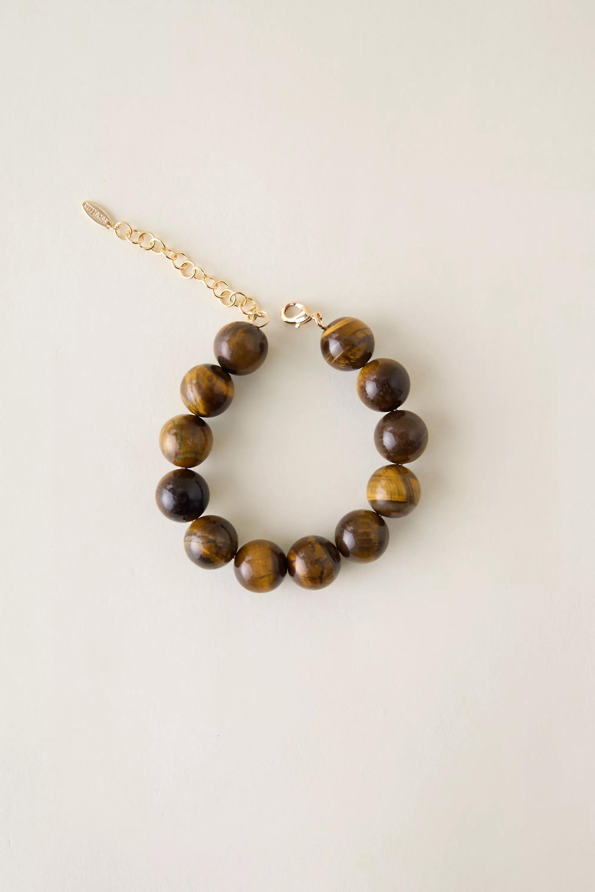 Chunky Beaded Bracelet, Brown, A501_0020, large image number 1