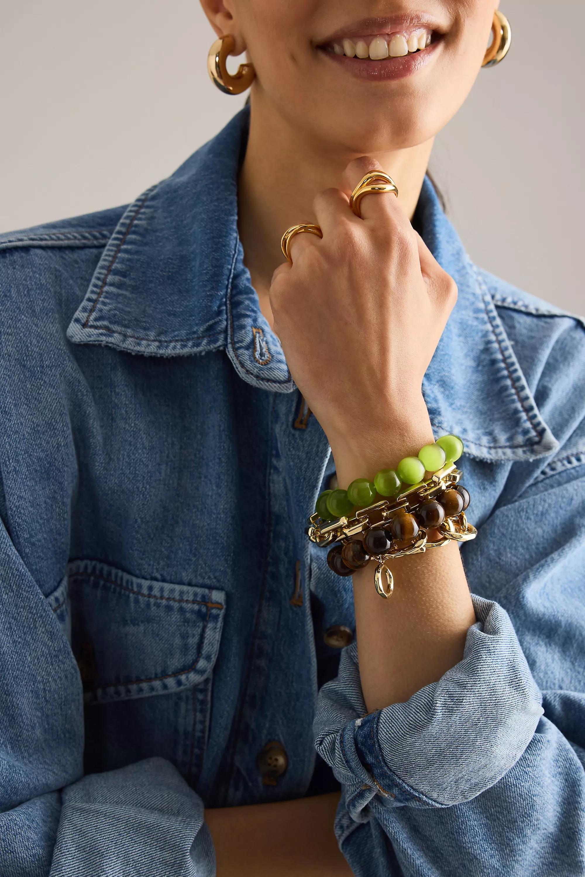 Chunky Beaded Bracelet, Yellow, A501_0034, large image number 0