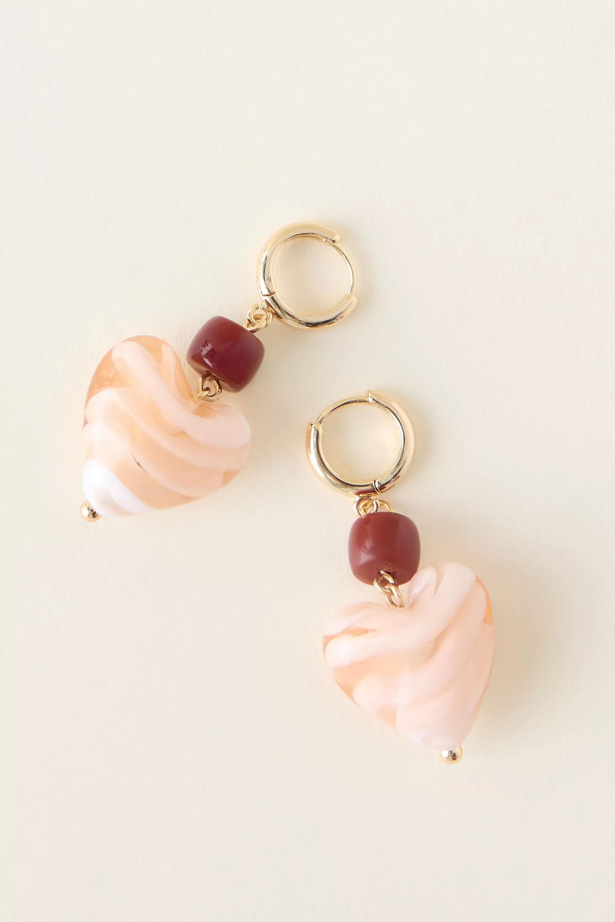 Heart Drop Earrings, Brown, A501_0020, large image number 0