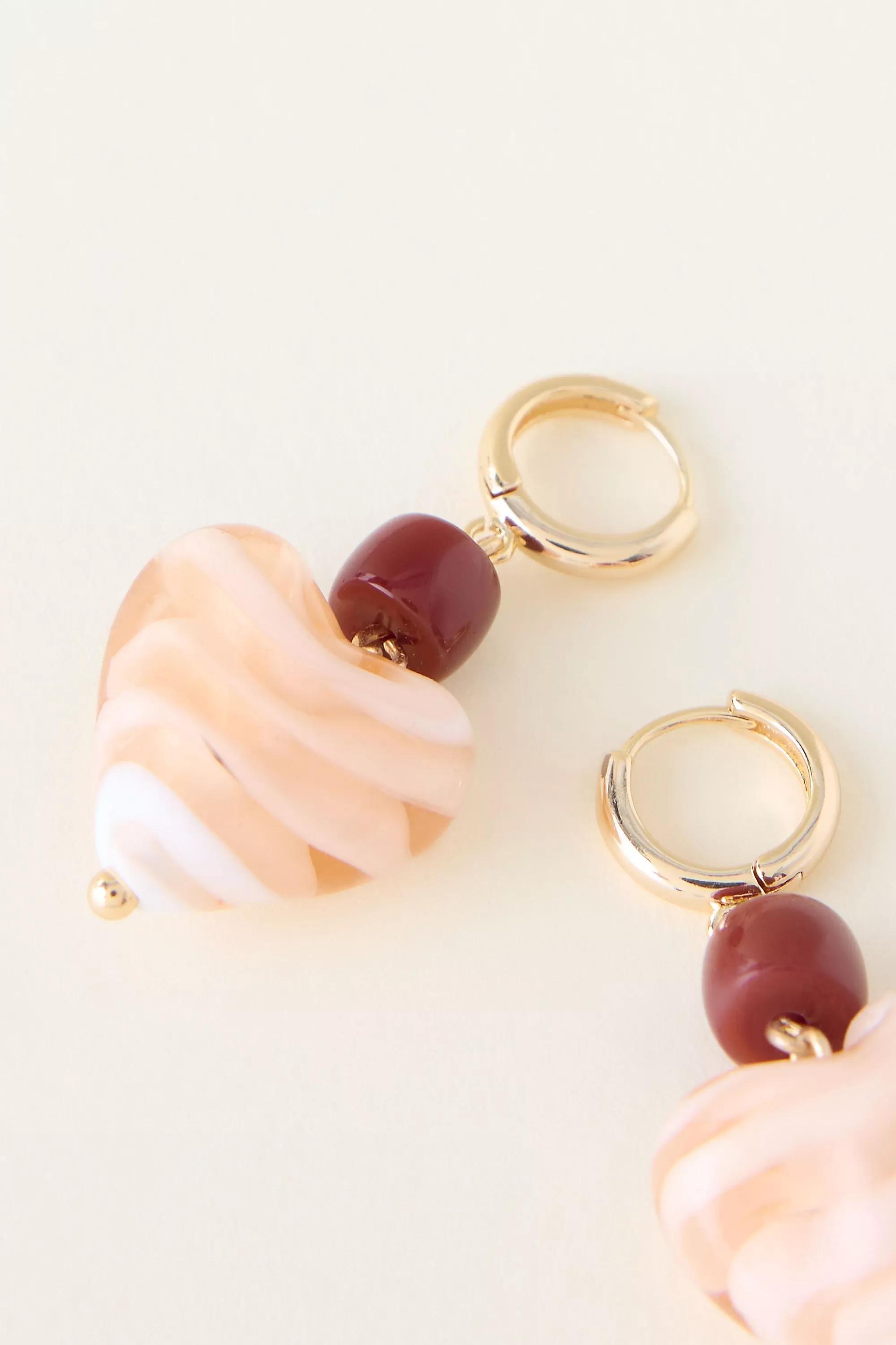 Heart Drop Earrings, Brown, A501_0020, large image number 1