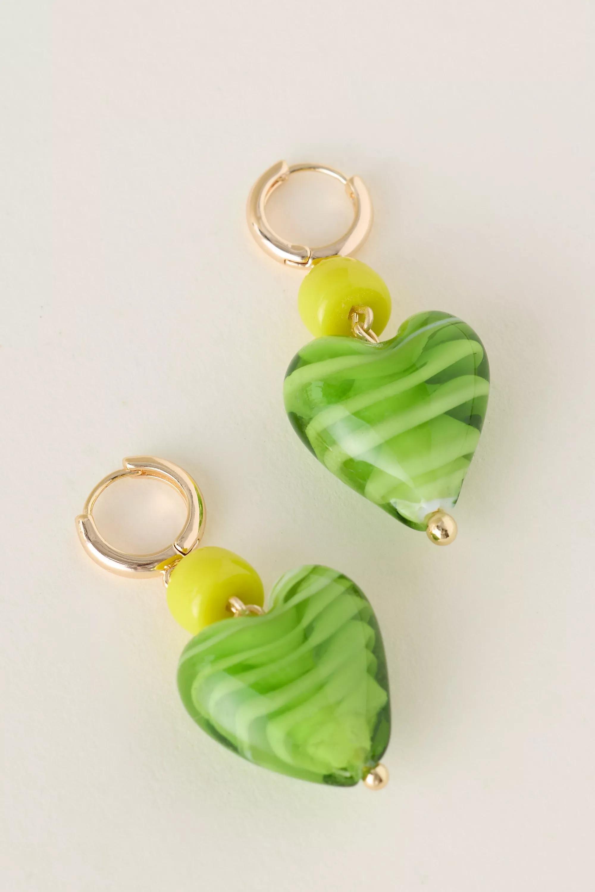 Heart Drop Earrings, Green, A501_0030, large image number 0