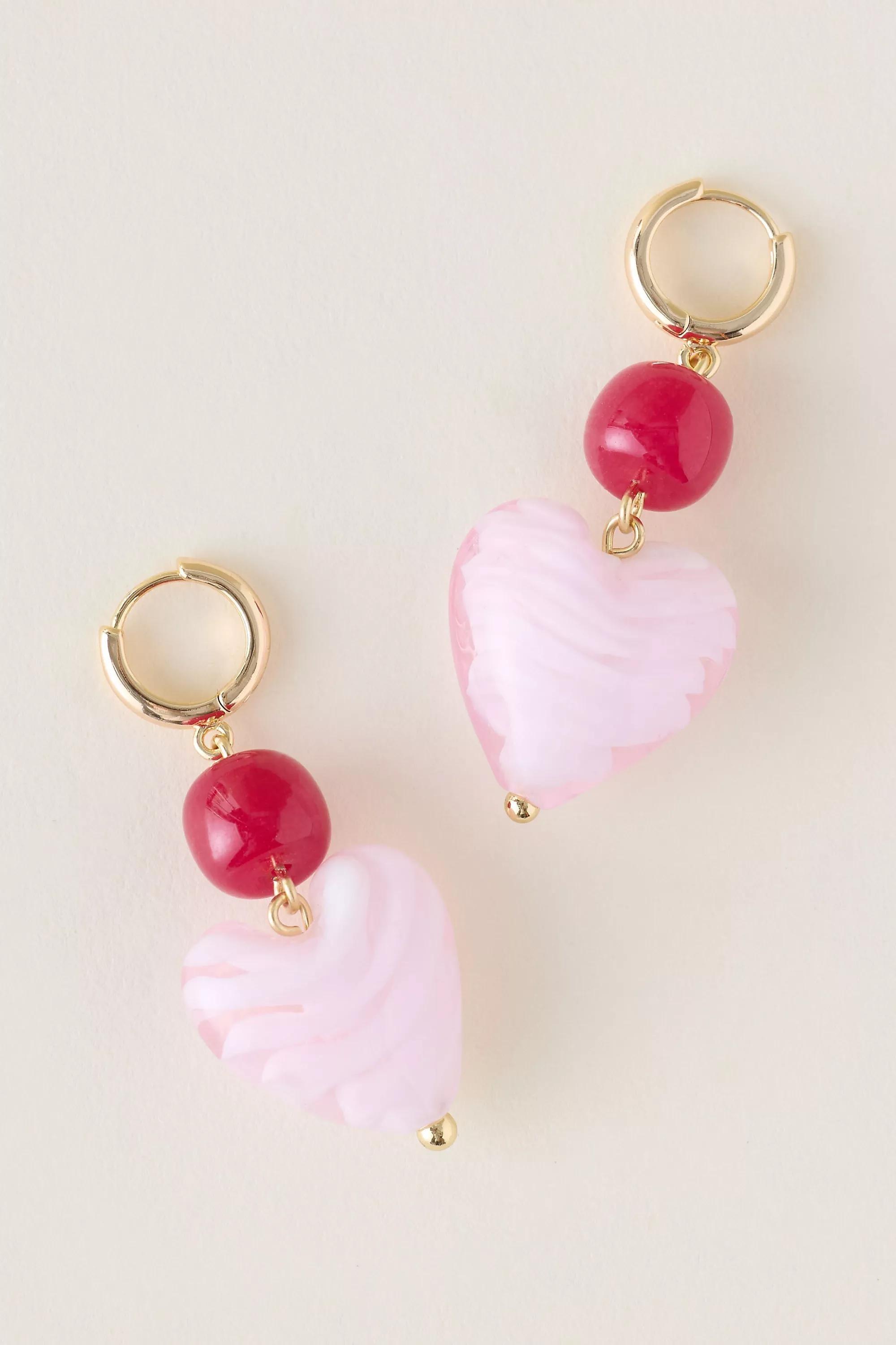 Heart Drop Earrings, Pink, A501_0066, large image number 0