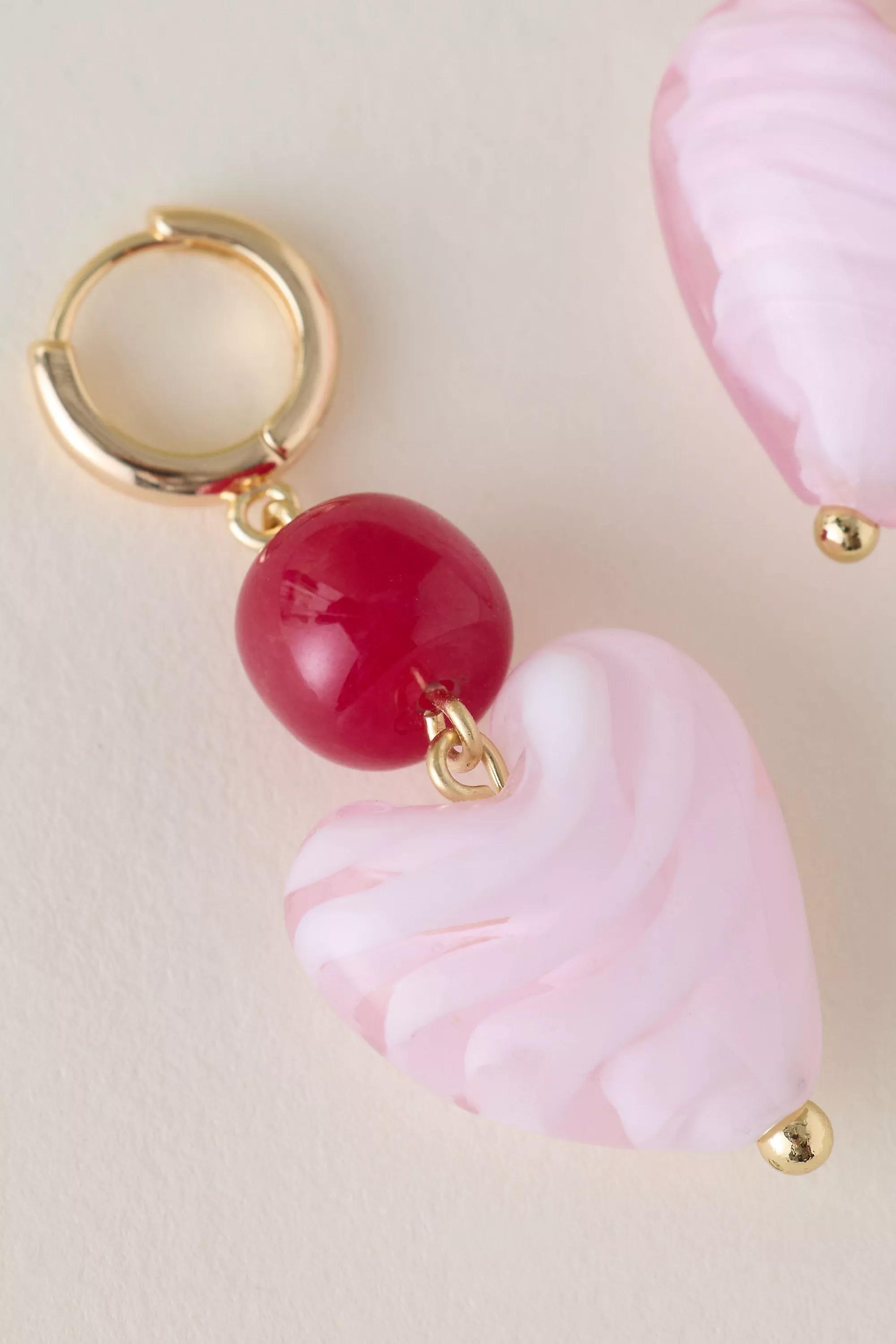 Heart Drop Earrings, Pink, A501_0066, large image number 1