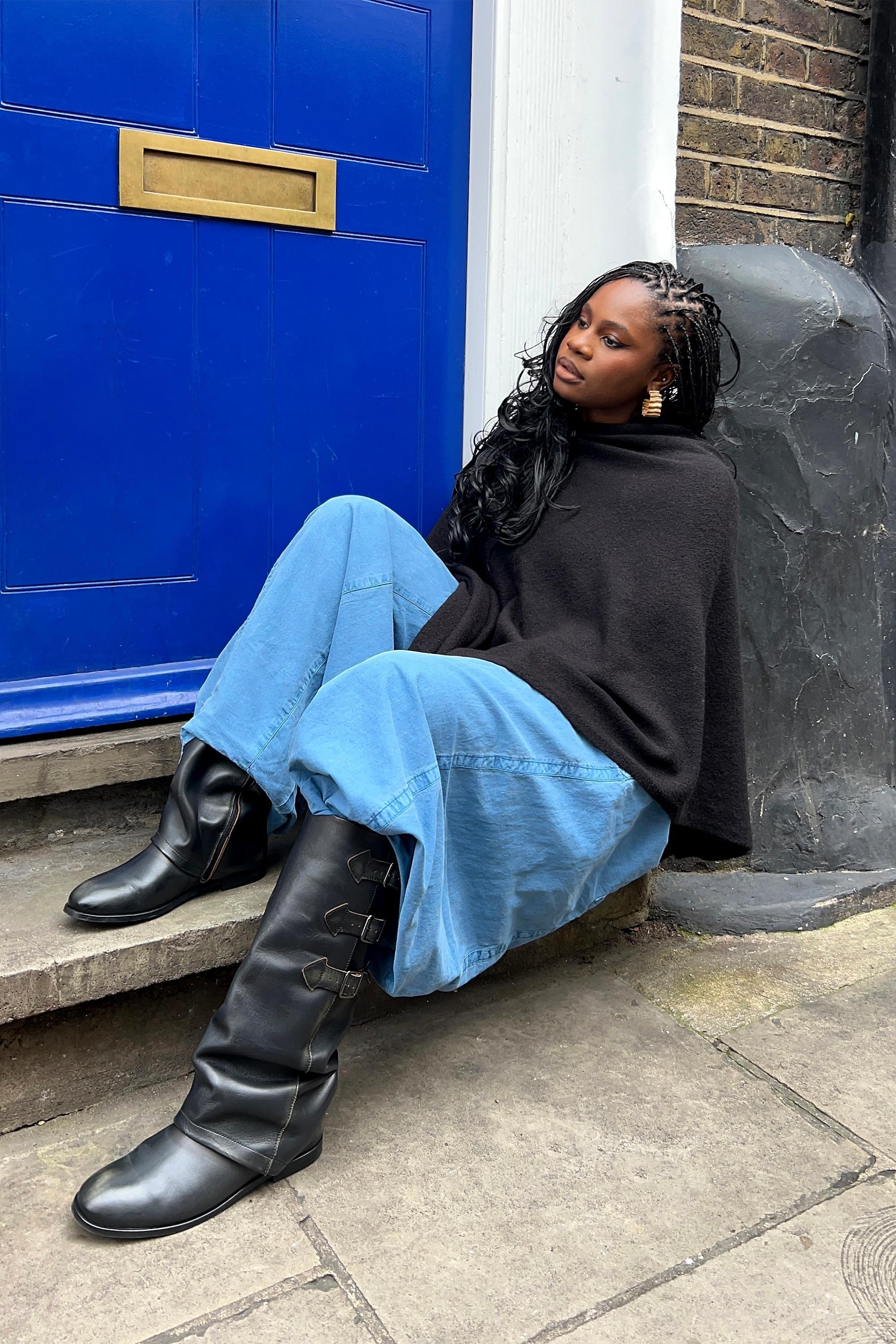 By Pilcro Rena Denim Balloon Trousers, Blue, A501_0040, large image number 1