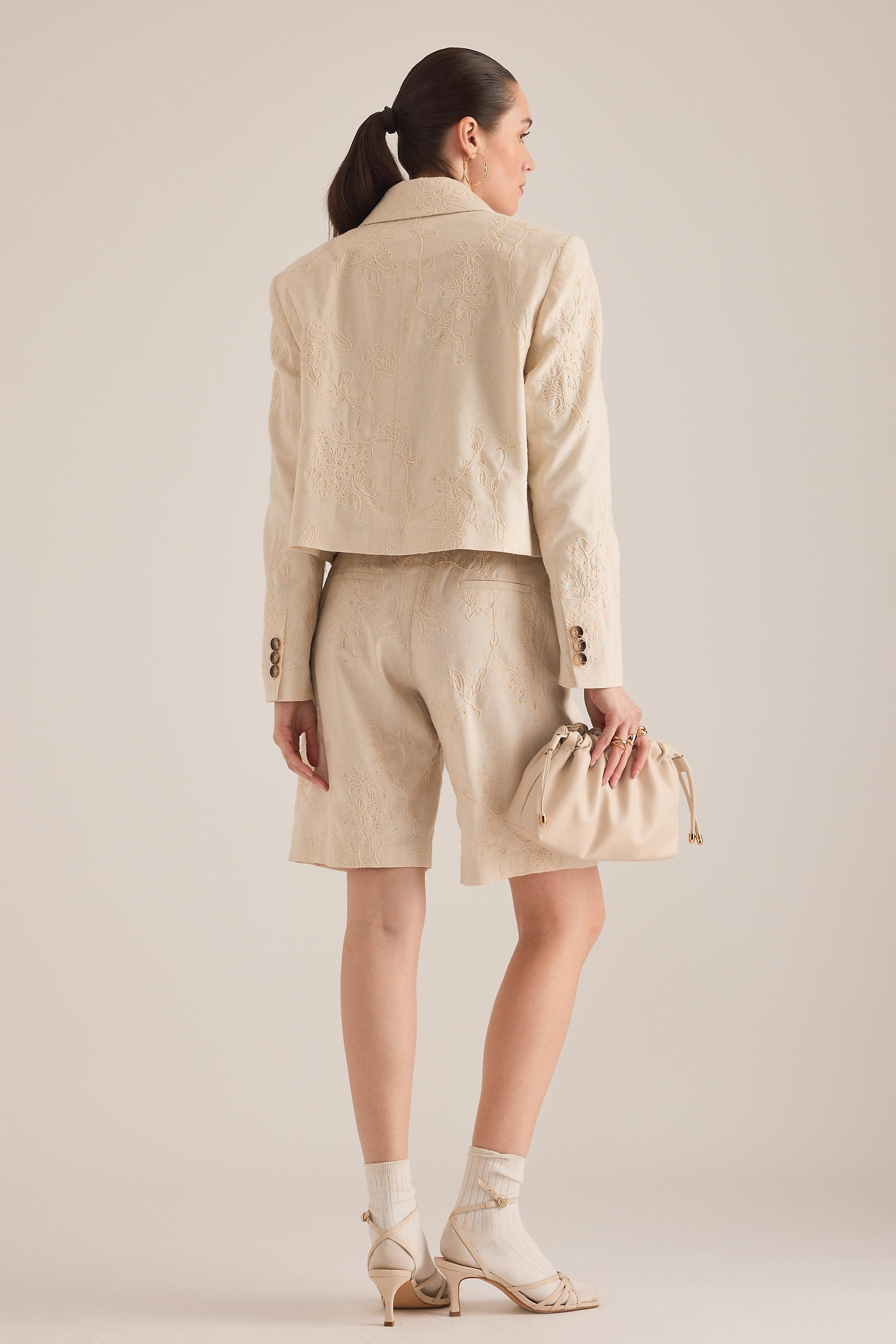 Maeve Embroidered Tailored Shorts, Cream, A501_0011, large image number 1