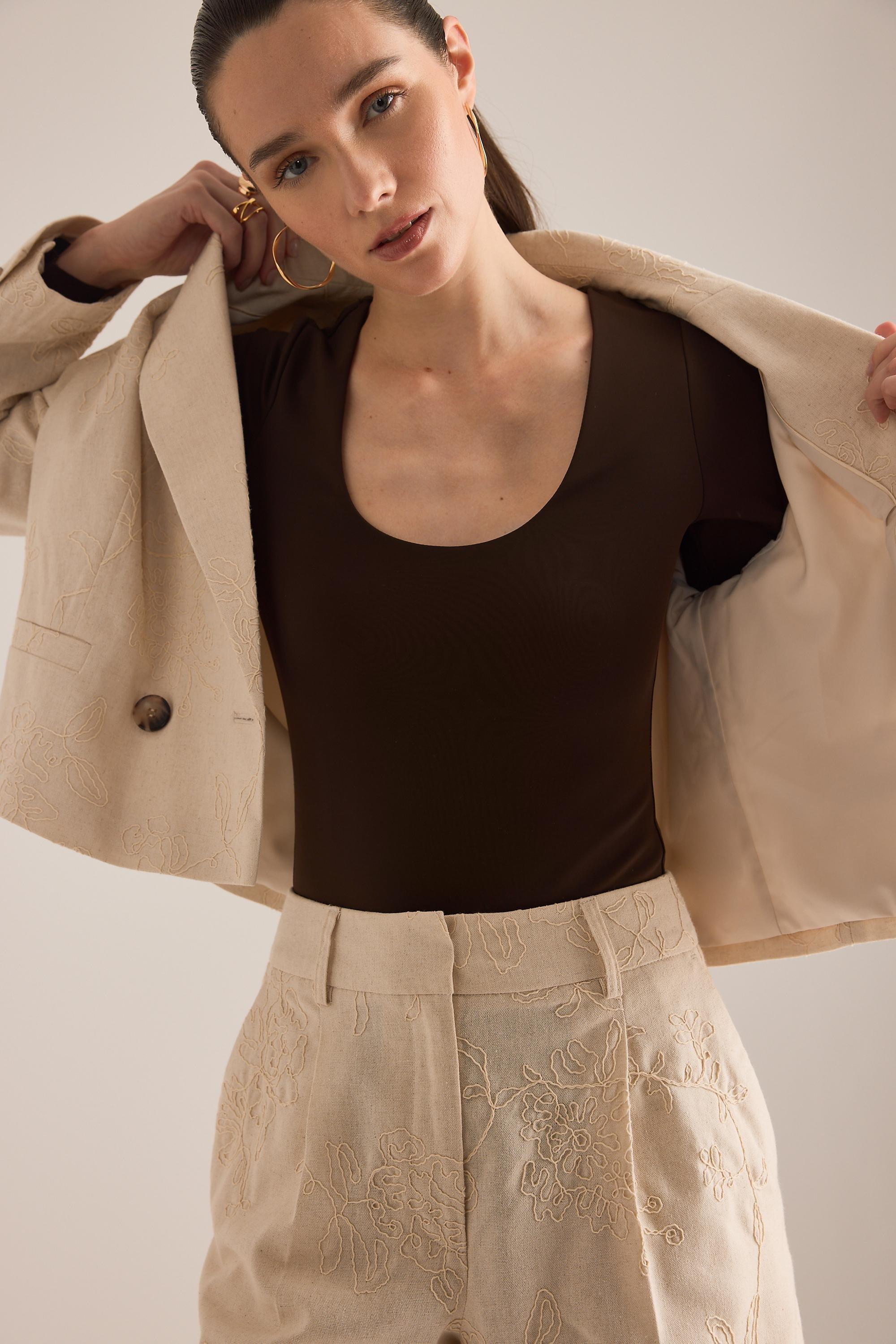 Maeve Embroidered Tailored Shorts, Cream, A501_0011, large image number 5