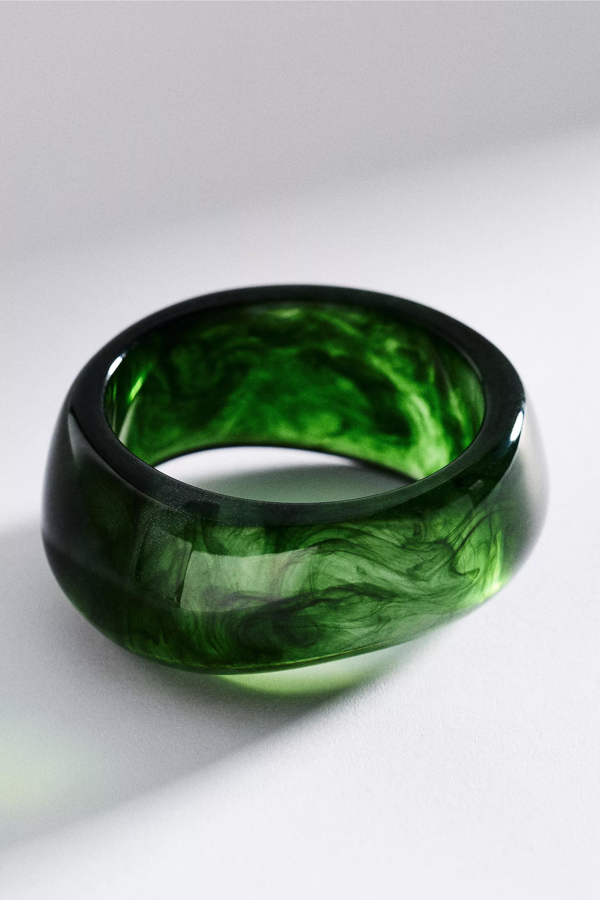 Chunky Resin Bangle Bracelet, Green, A501_0030, large image number 1