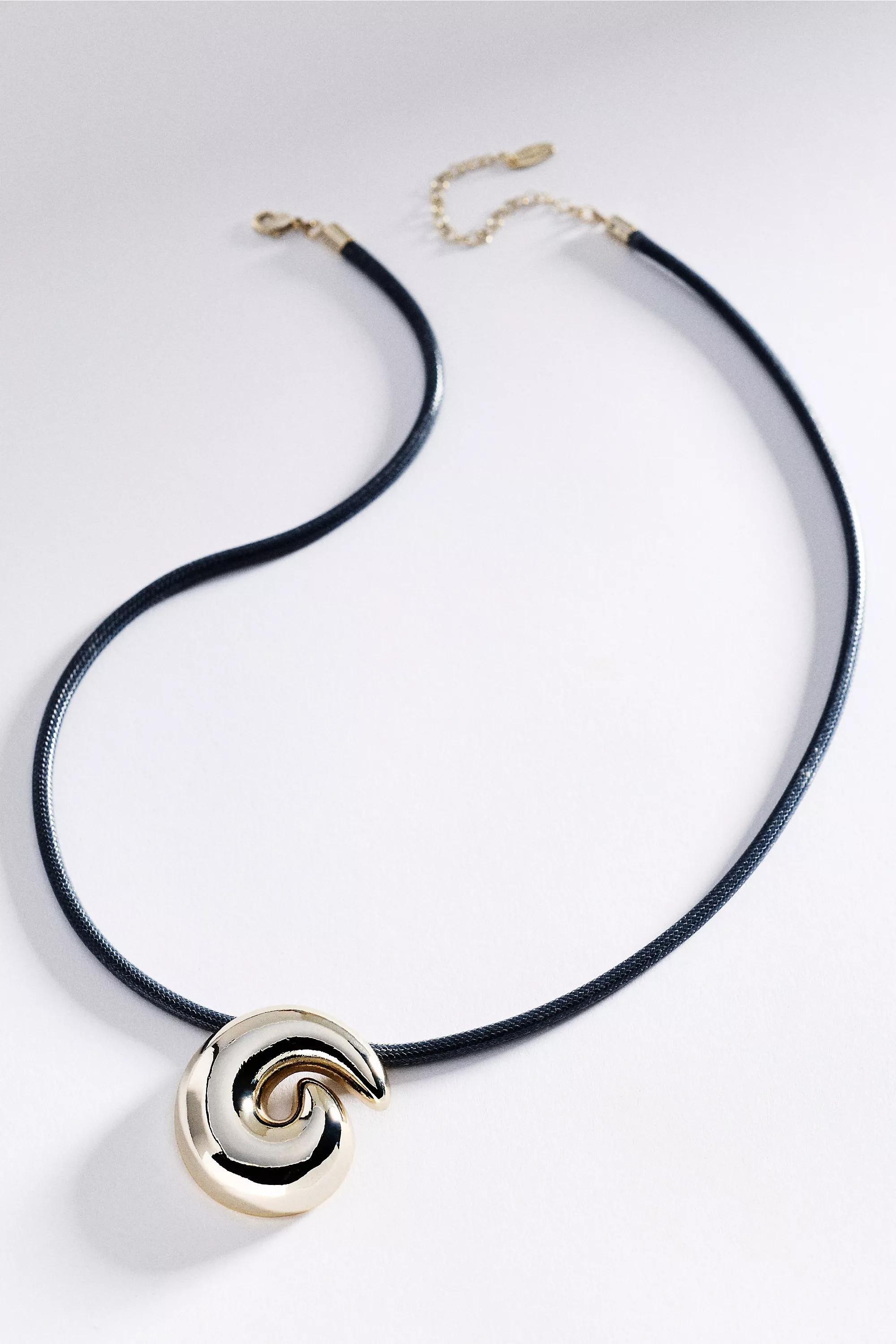 Corded Swirl Pendant Necklace, Silver, A501_0007, large image number 0