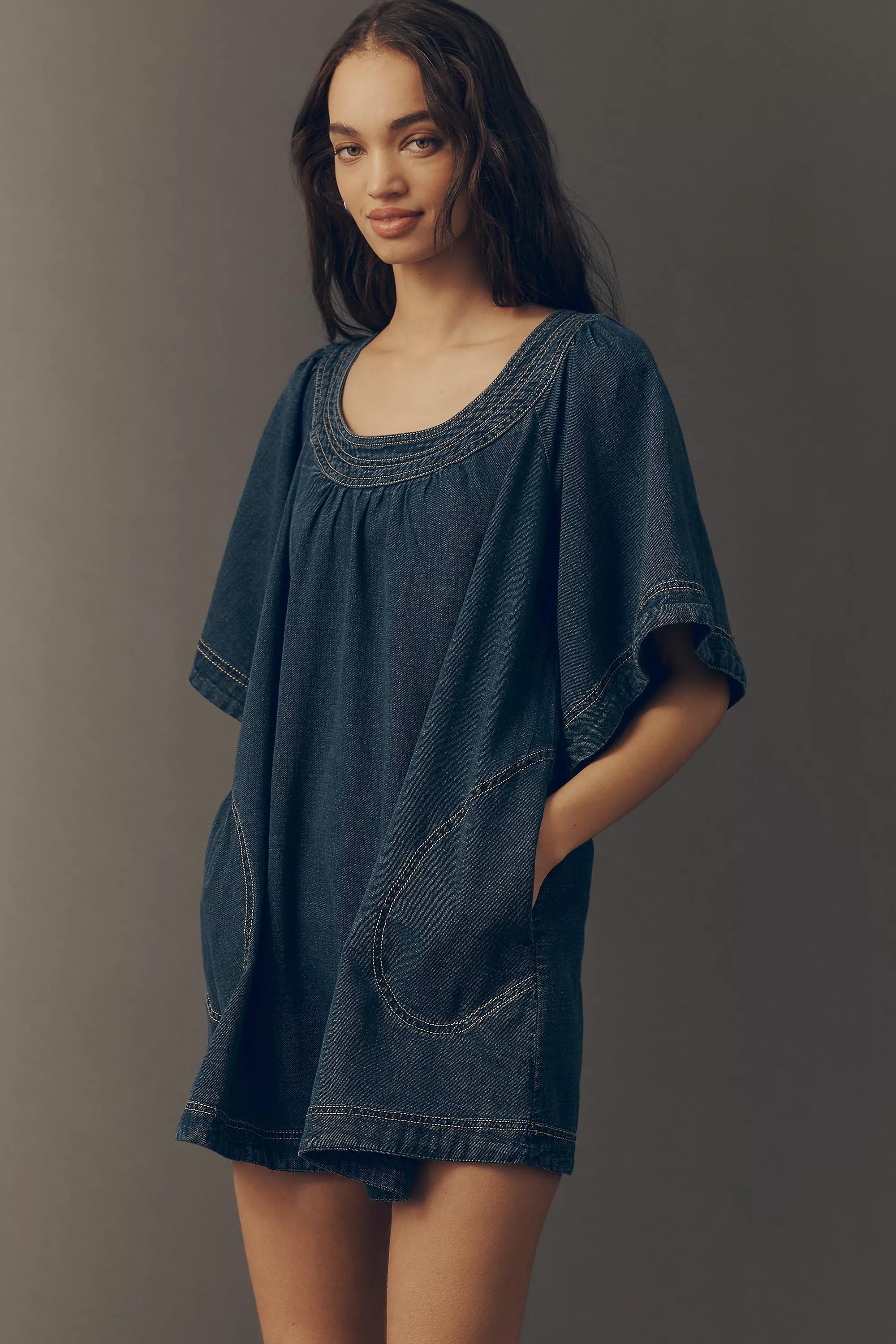 By Pilcro Denim Mini Swing Dress, Navy, Blue, large image number 2