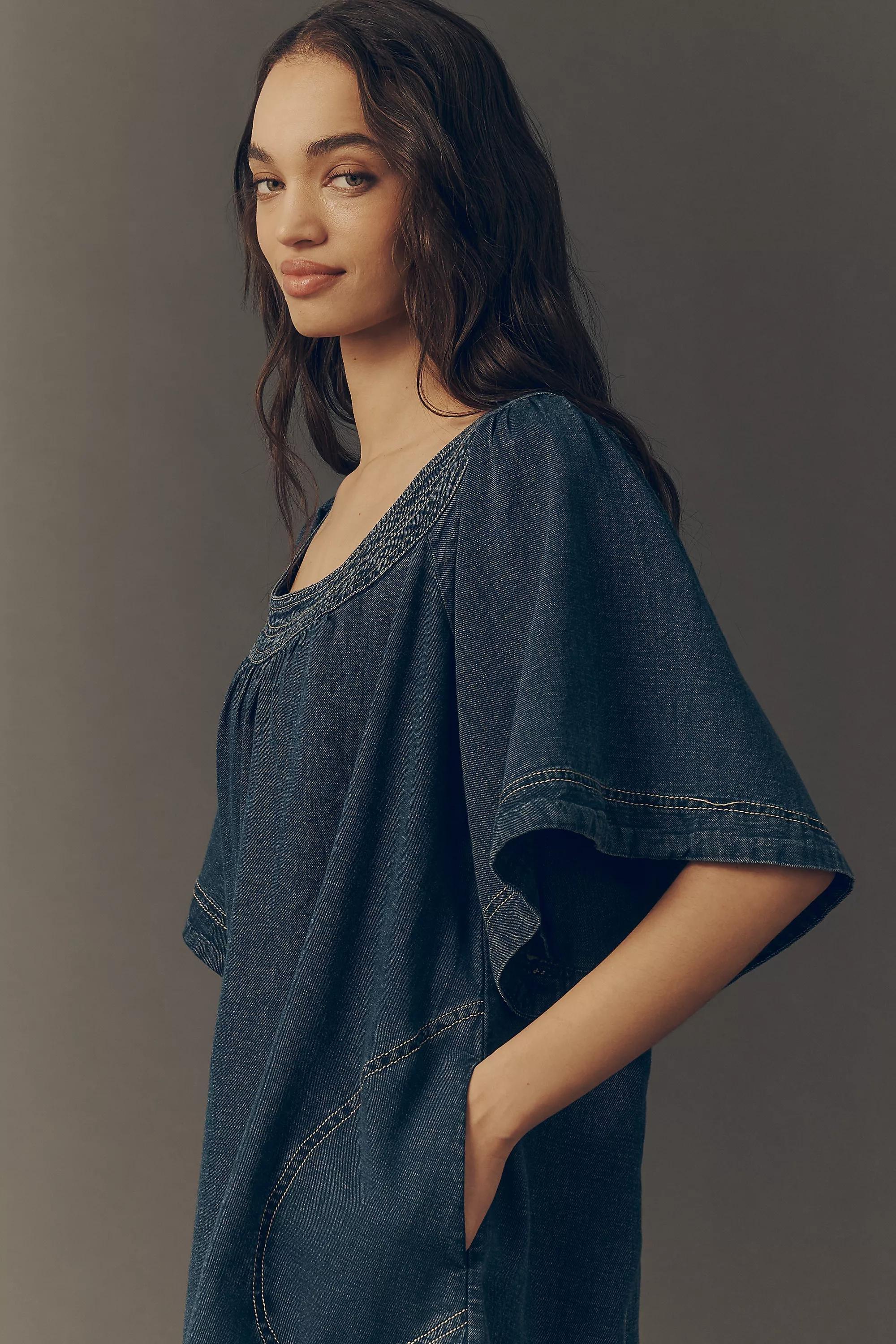 By Pilcro Denim Mini Swing Dress, Navy, Blue, large image number 3