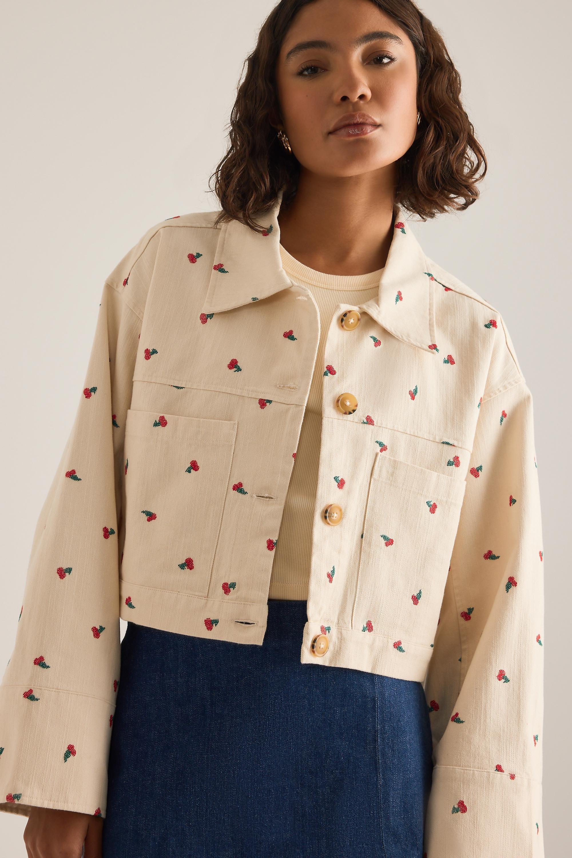 Pattern Pilcro Cotton Embroidered Icon Crop Utility Jacket, Beige, A501_0015, large image number 0