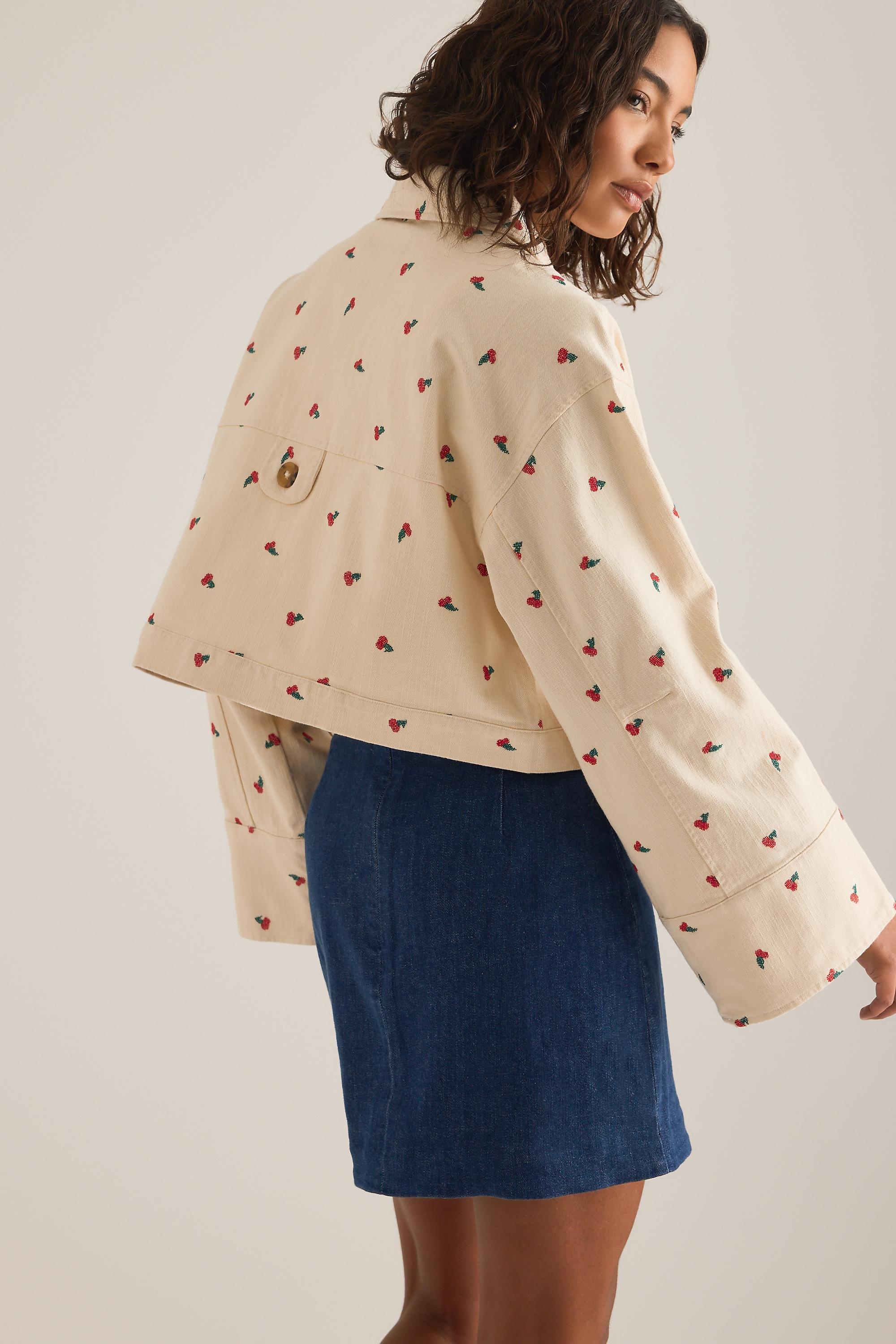 Pattern Pilcro Cotton Embroidered Icon Crop Utility Jacket, Beige, A501_0015, large image number 1