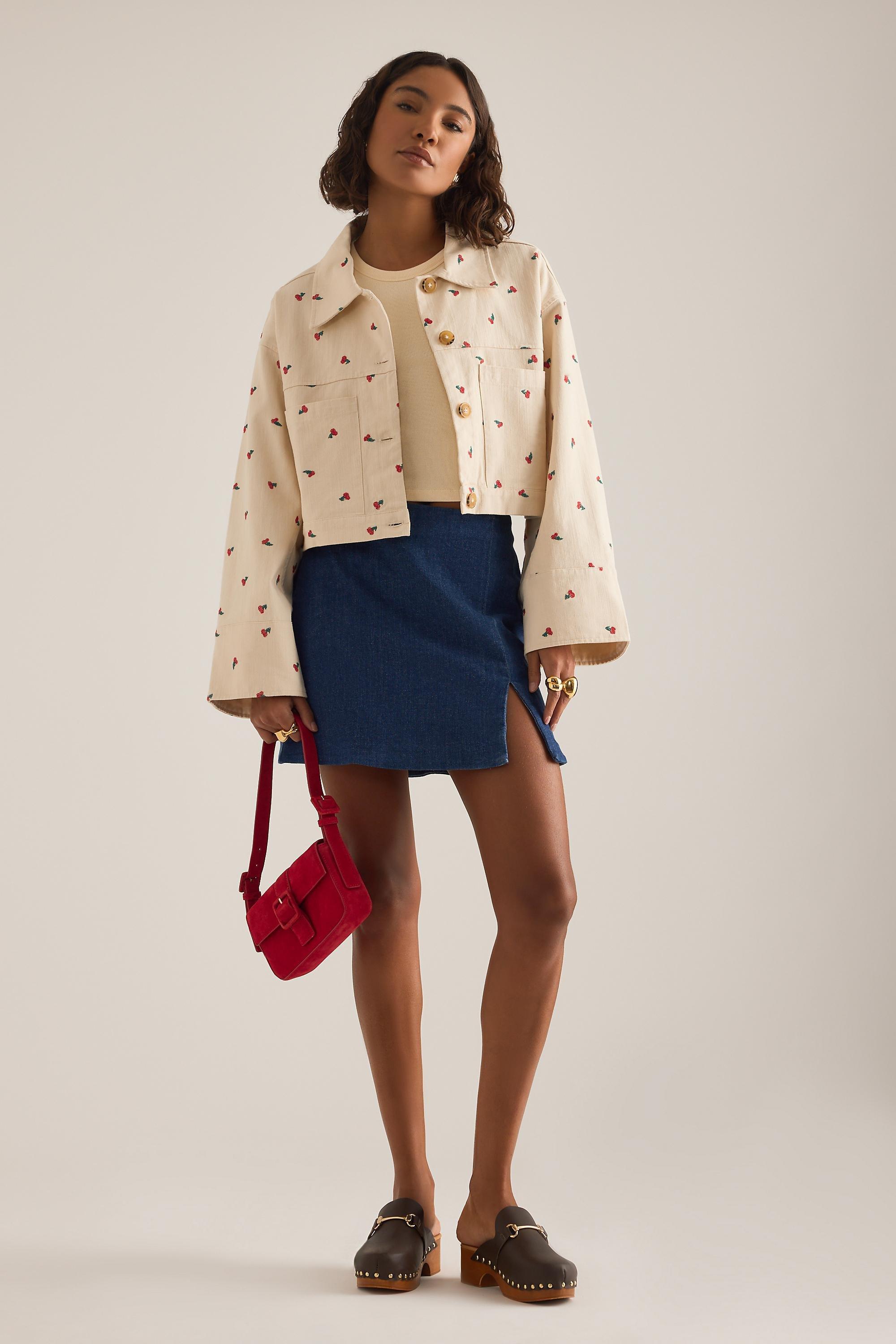 Pattern Pilcro Cotton Embroidered Icon Crop Utility Jacket, Beige, A501_0015, large image number 3