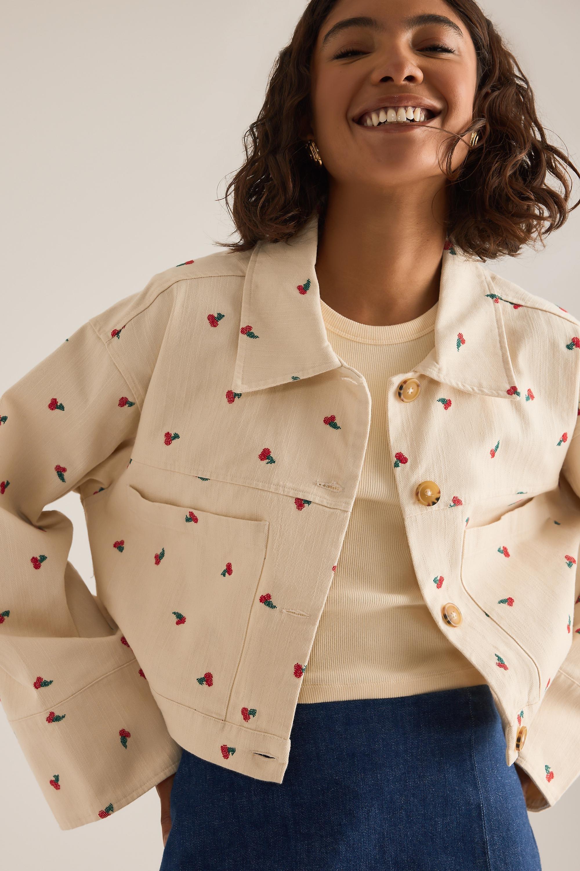 Pattern Pilcro Cotton Embroidered Icon Crop Utility Jacket, Beige, A501_0015, large image number 4