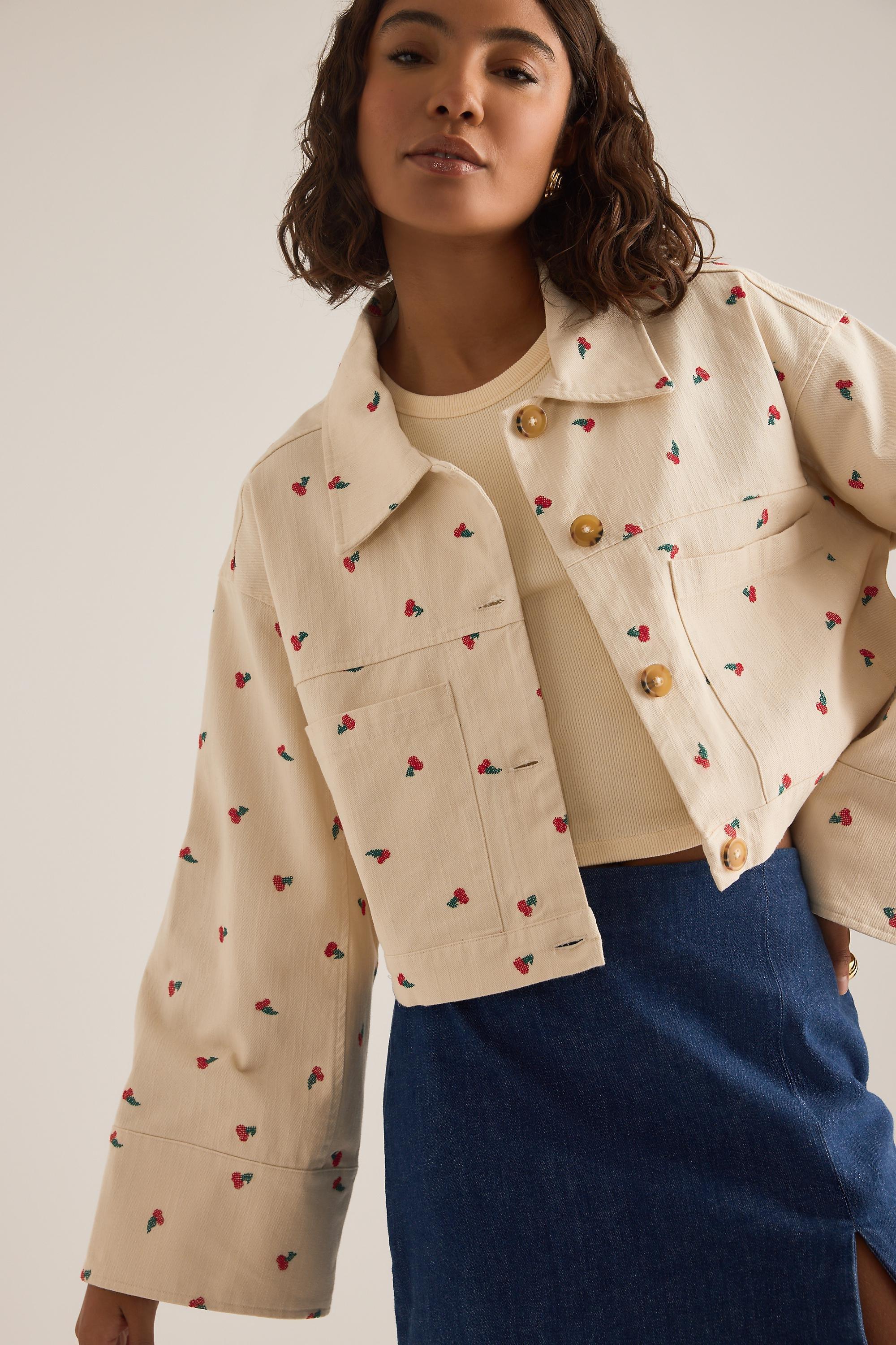 Pattern Pilcro Cotton Embroidered Icon Crop Utility Jacket, Beige, A501_0015, large image number 5