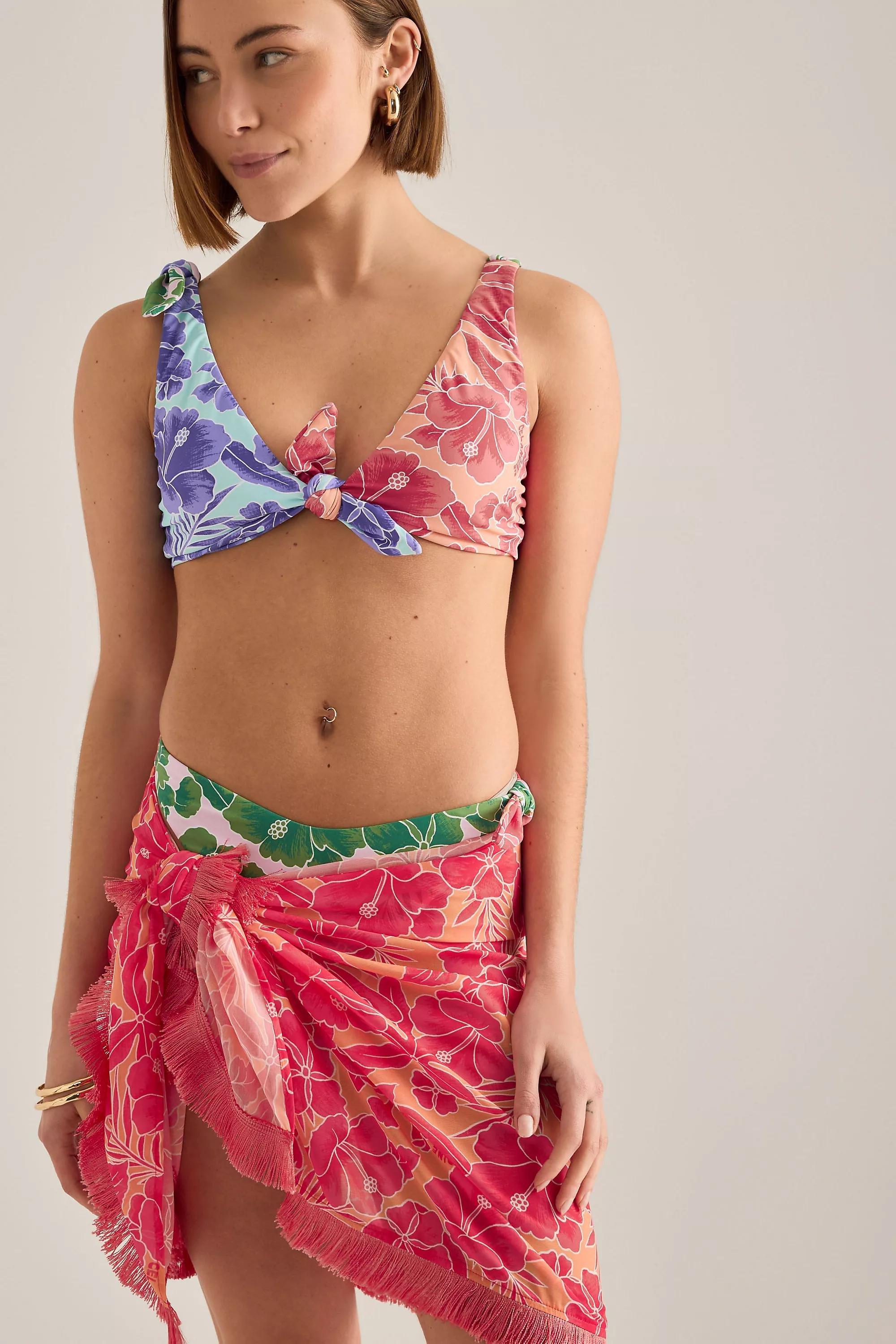 By Celandine Fringed Pattern Mini Sarong, Pink, A501_0266, medium