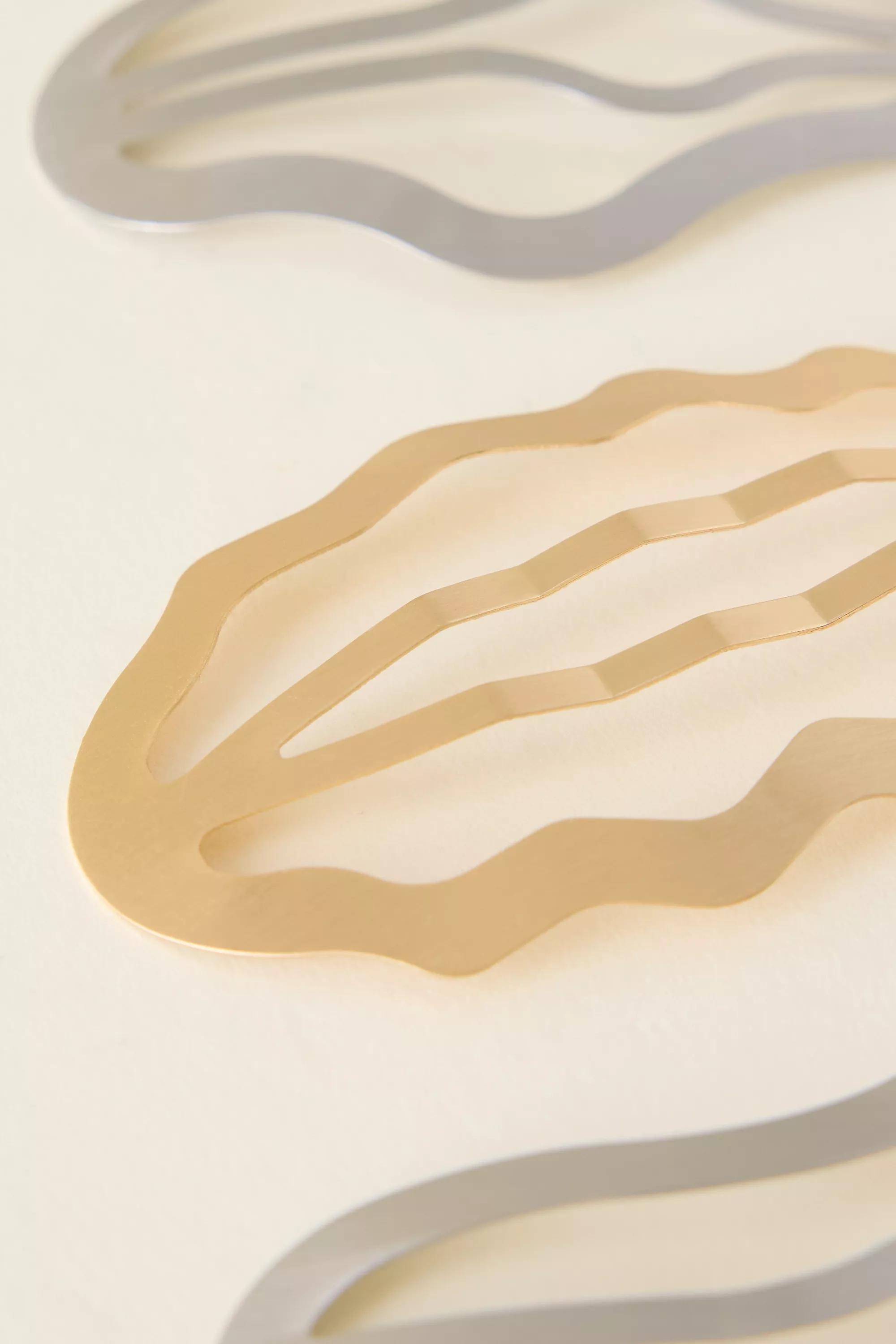 Mixed Metal Wavy Snap Clips, Set Of 3, Multicolour, A501_0000, medium