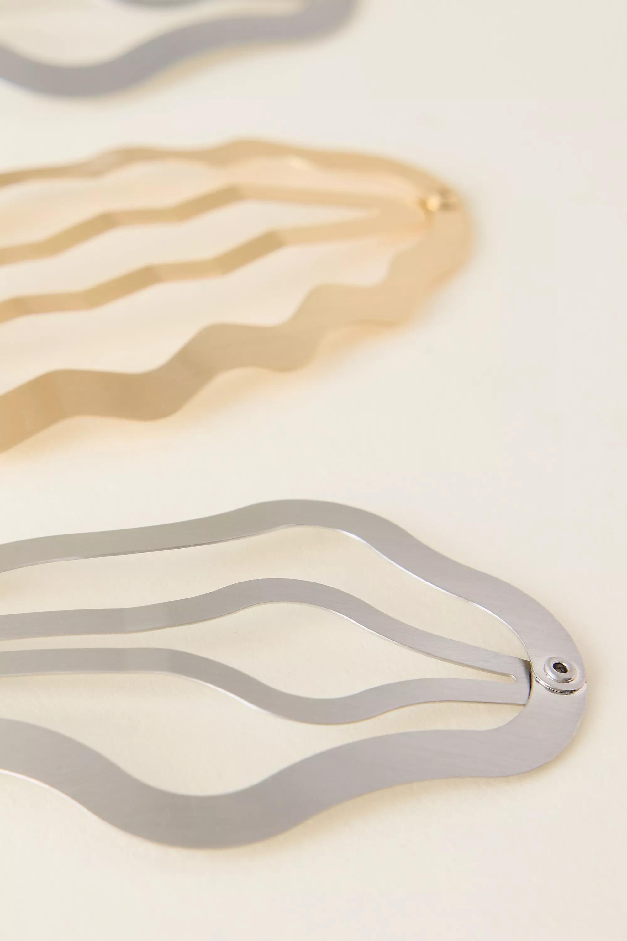 Mixed Metal Wavy Snap Clips, Set Of 3, Multicolour, Multicolour, large image number 4