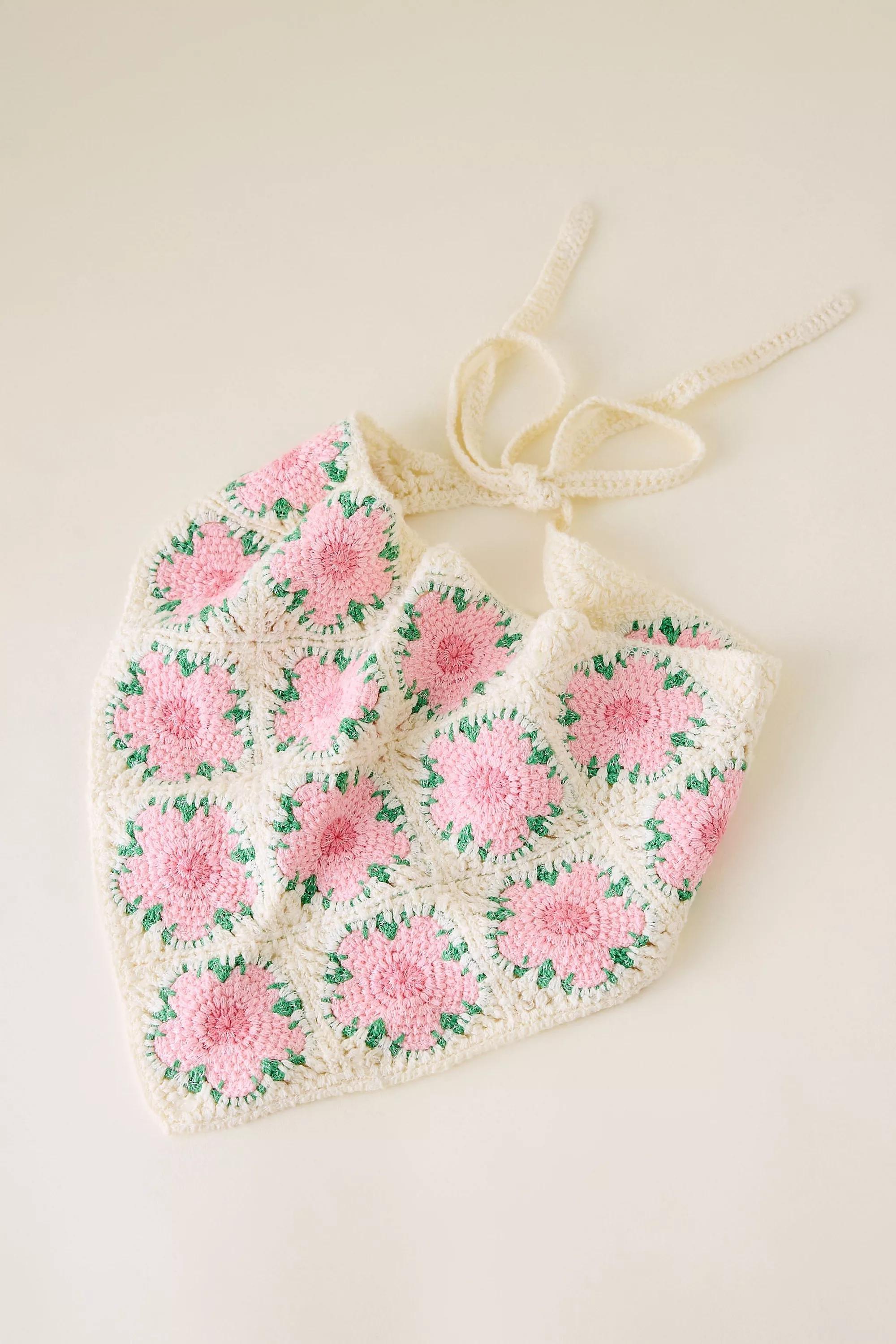 Floral Crochet Headscarf, White, A501_0011, large image number 1