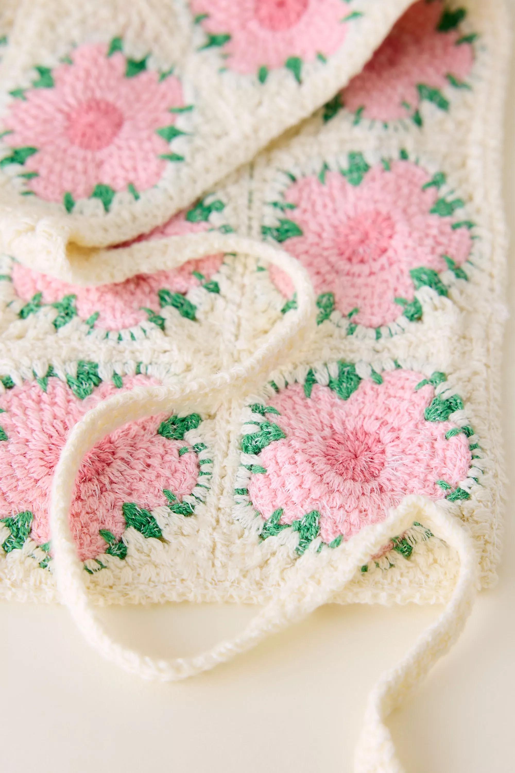 Floral Crochet Headscarf, White, A501_0011, large image number 2