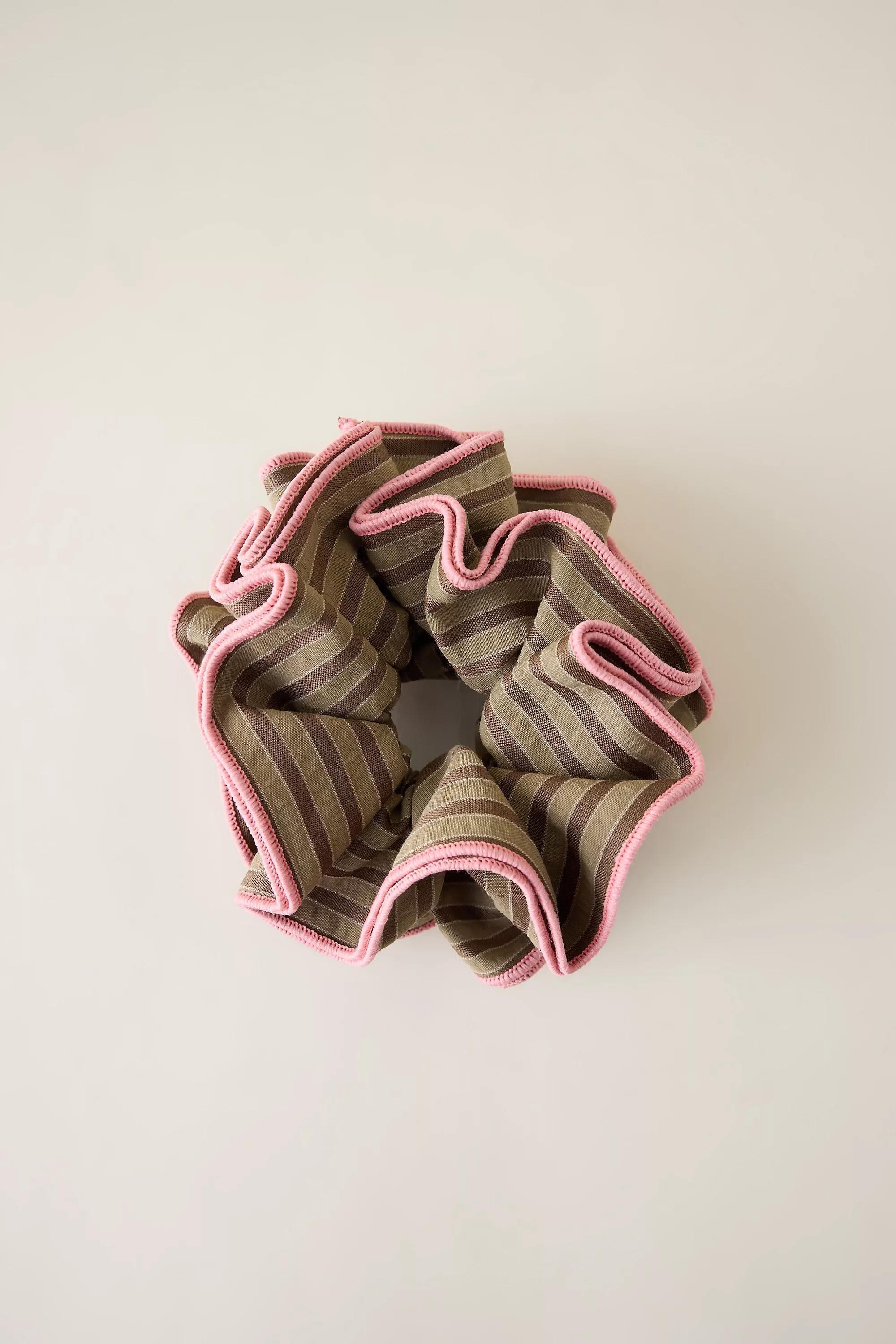 Stripe Oversized Scrunchie, Brown, A501_0020, large image number 0