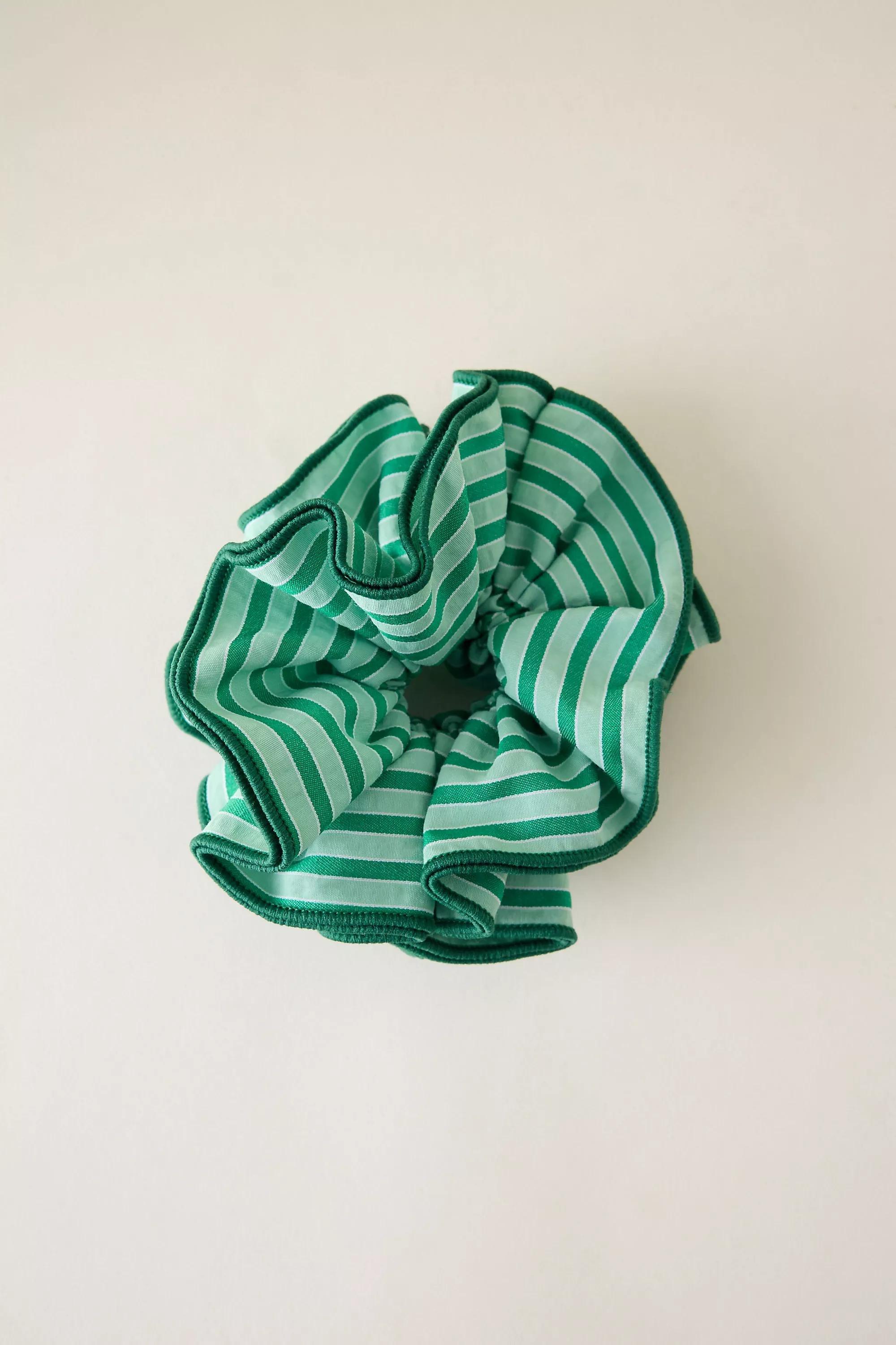 Stripe Oversized Scrunchie, Green, A501_0030, medium