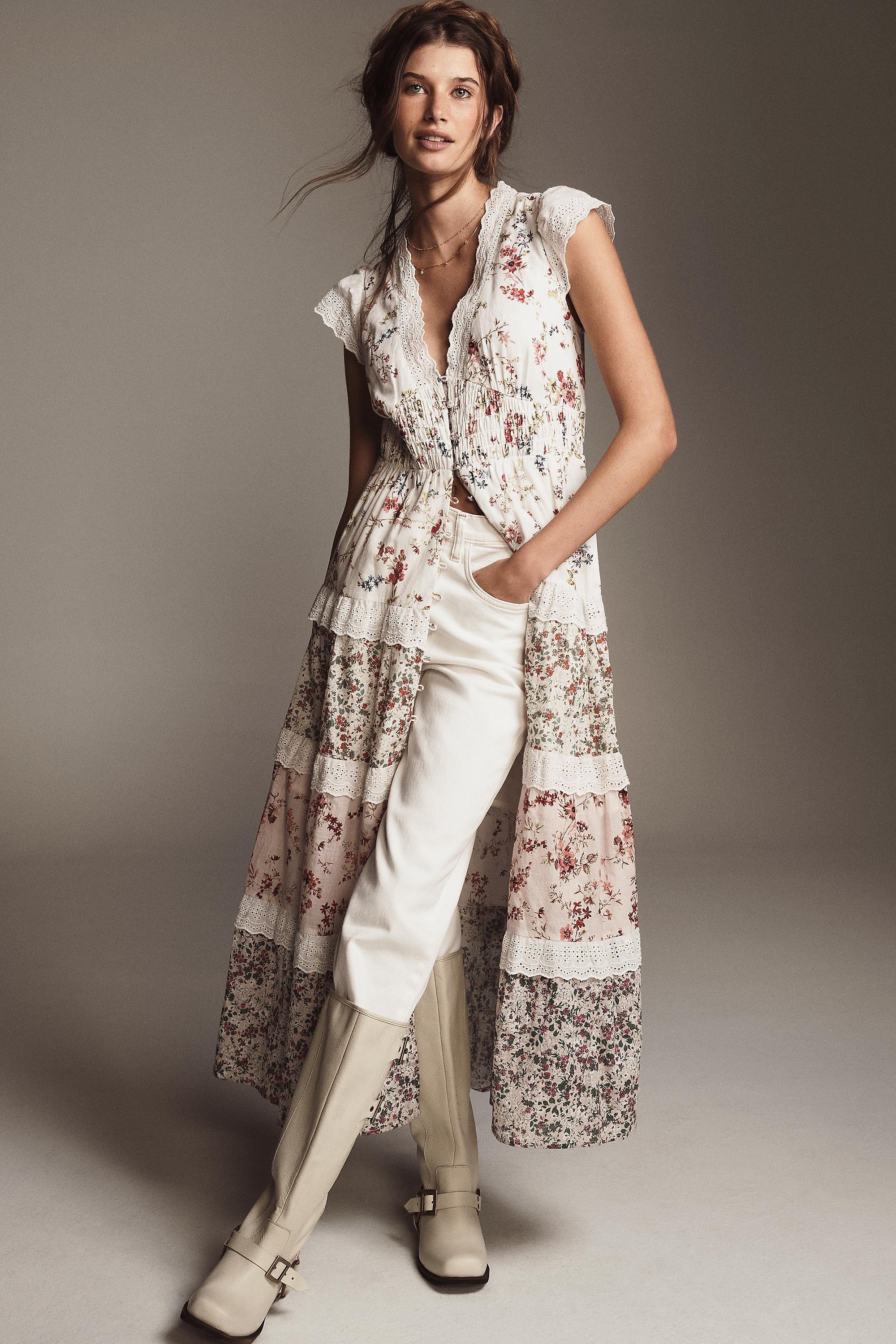 Floral The Peregrine Tiered Deco Midi Dress, White, A501_0522, large image number 0