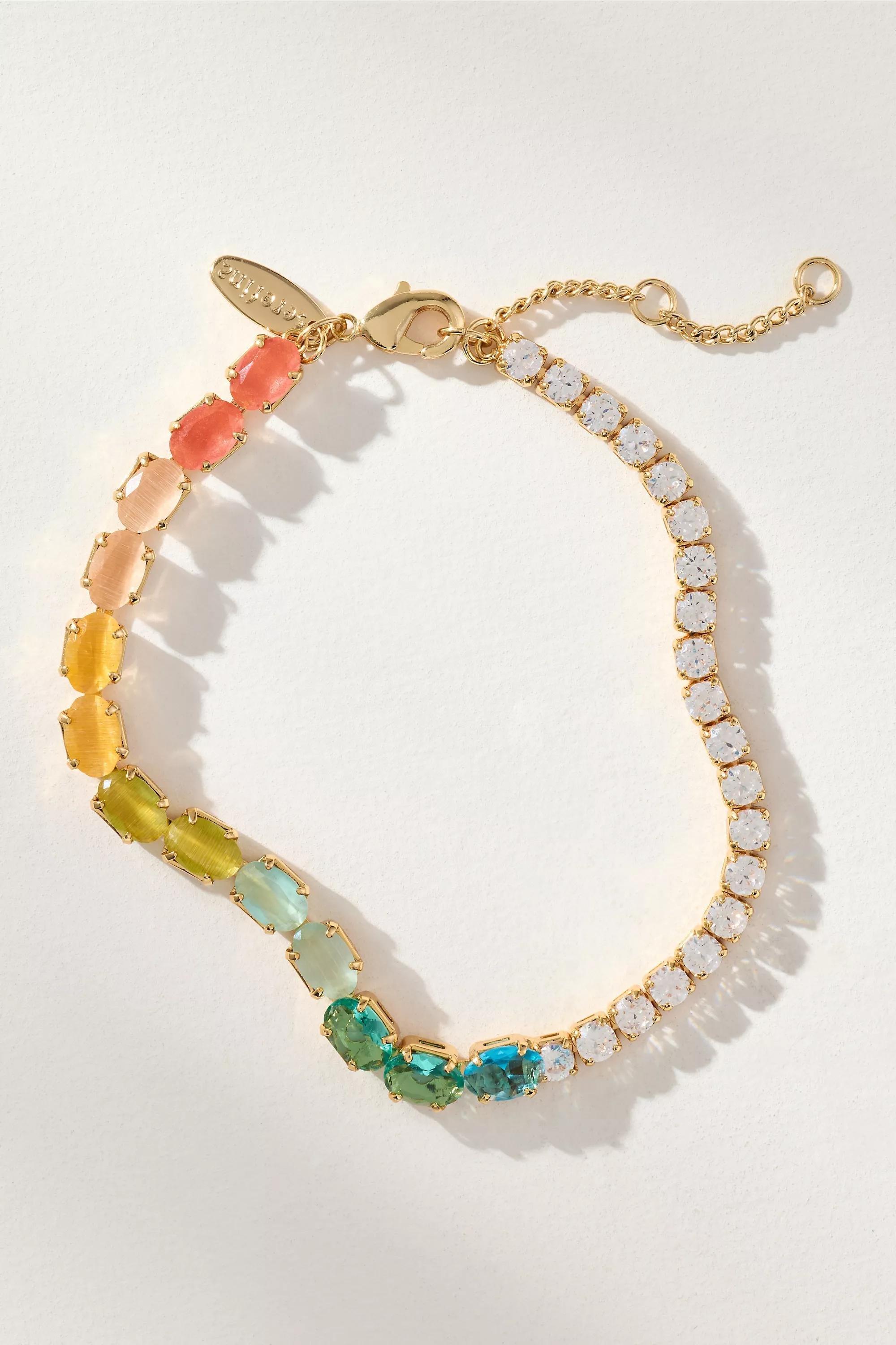 By Anthropologie Colourful Crystal Stone Bracelet, Multicolour, Multicolour, medium