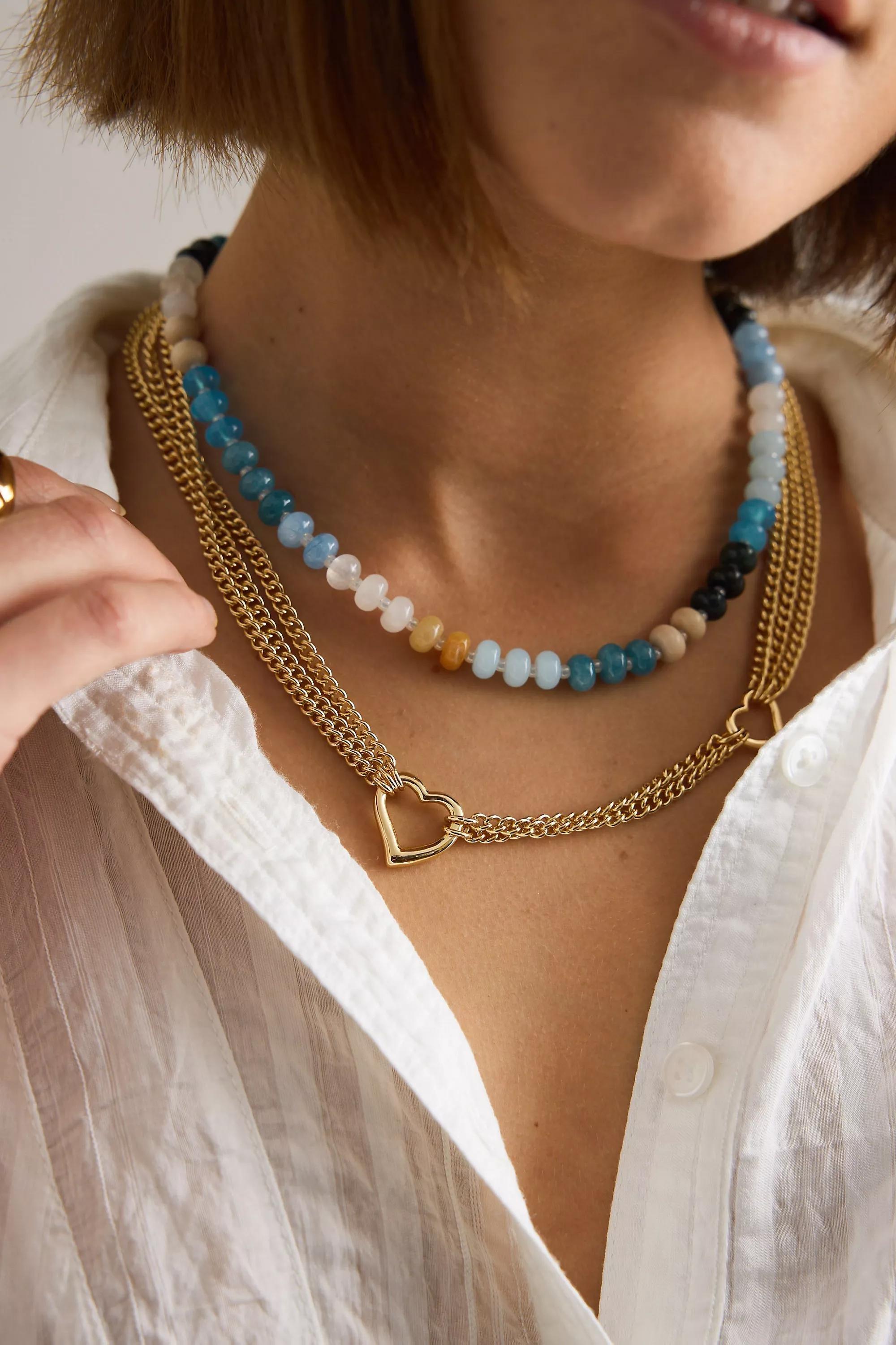 Multi-Chain Heart Necklace, Gold, A501_0070, large image number 0