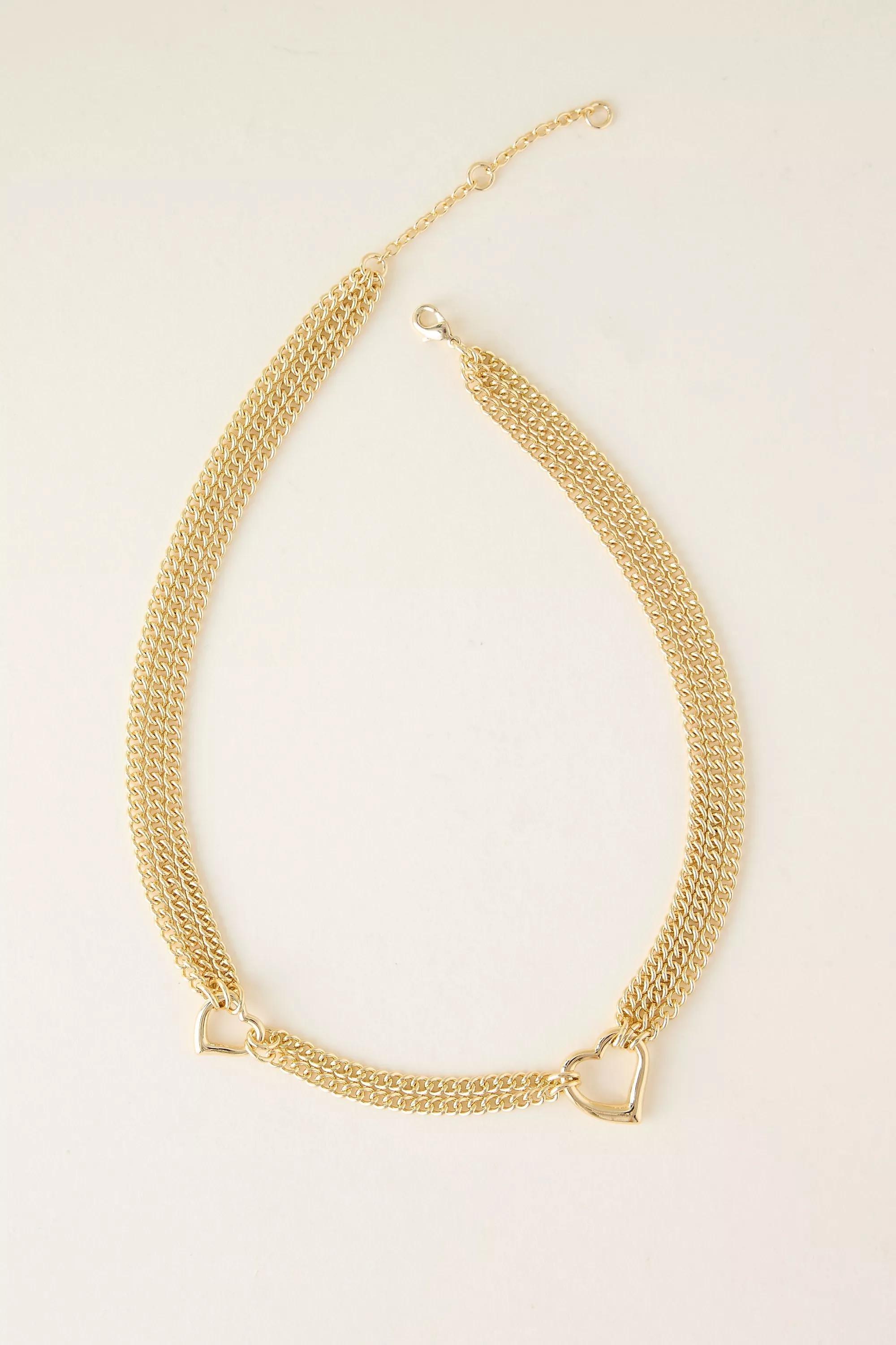 Multi-Chain Heart Necklace, Gold, A501_0070, large image number 1