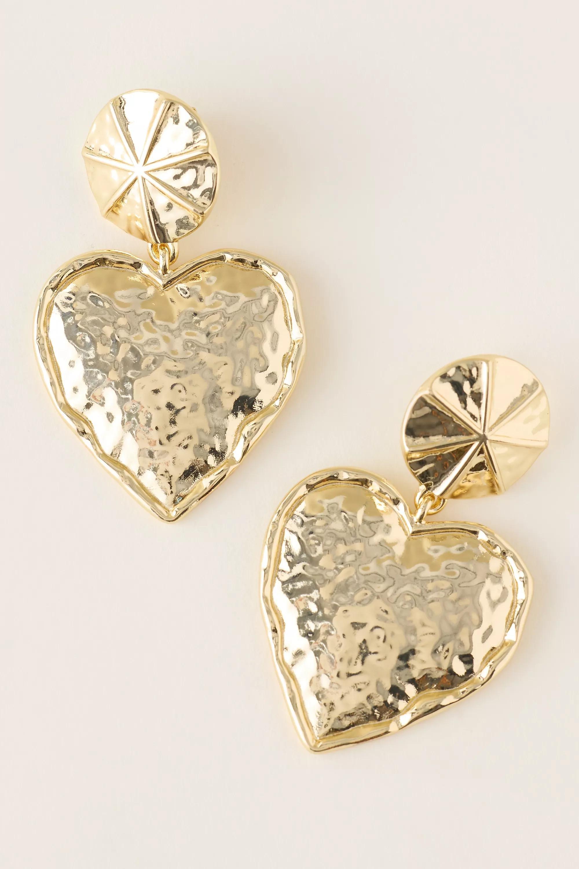 Hammered Heart Drop Earrings, Gold, A501_0070, medium