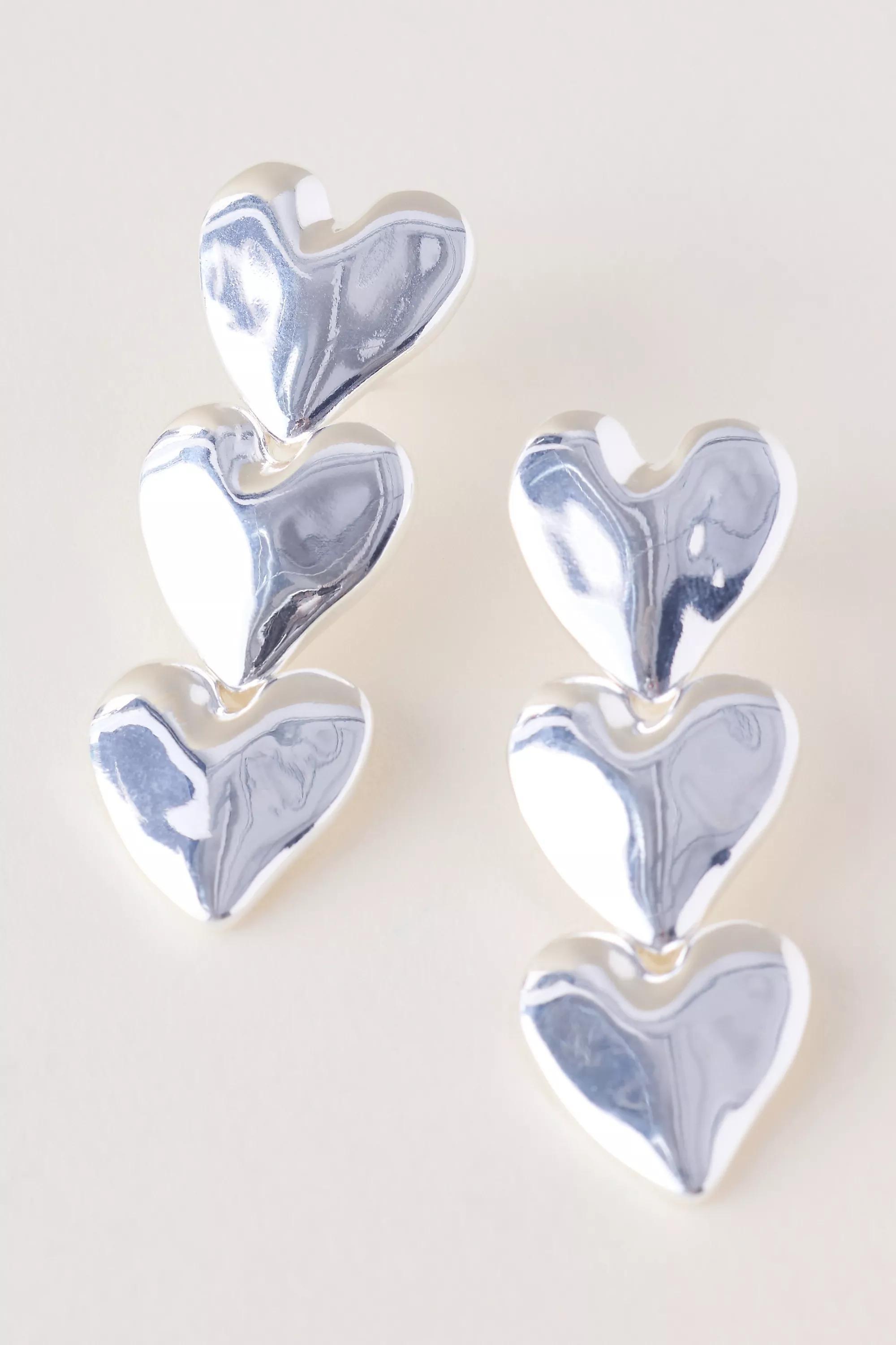Triple Heart Drop Earrings, Silver, A501_0007, large image number 0