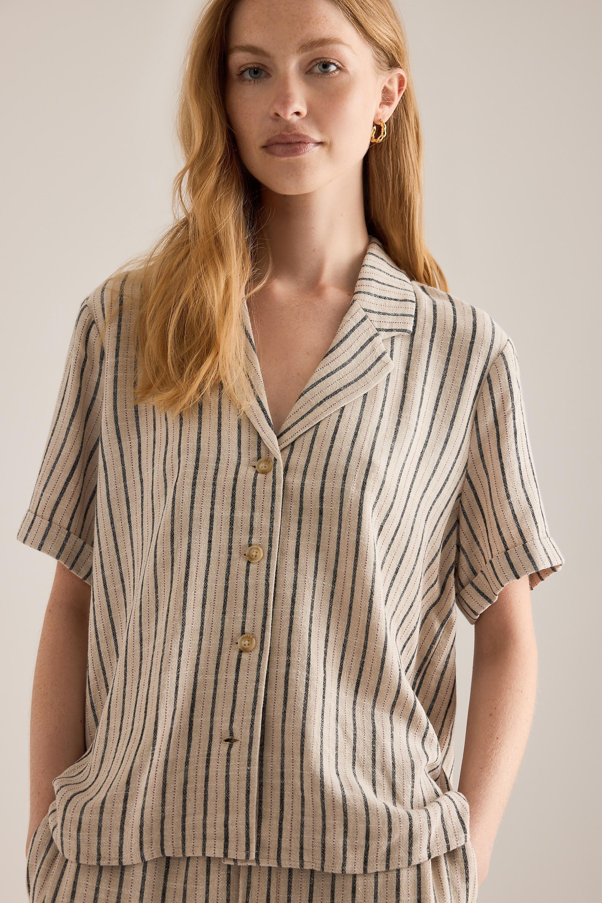 Object Sanne Stripe Short-Sleeve Shirt, Beige, Cream, large image number 0