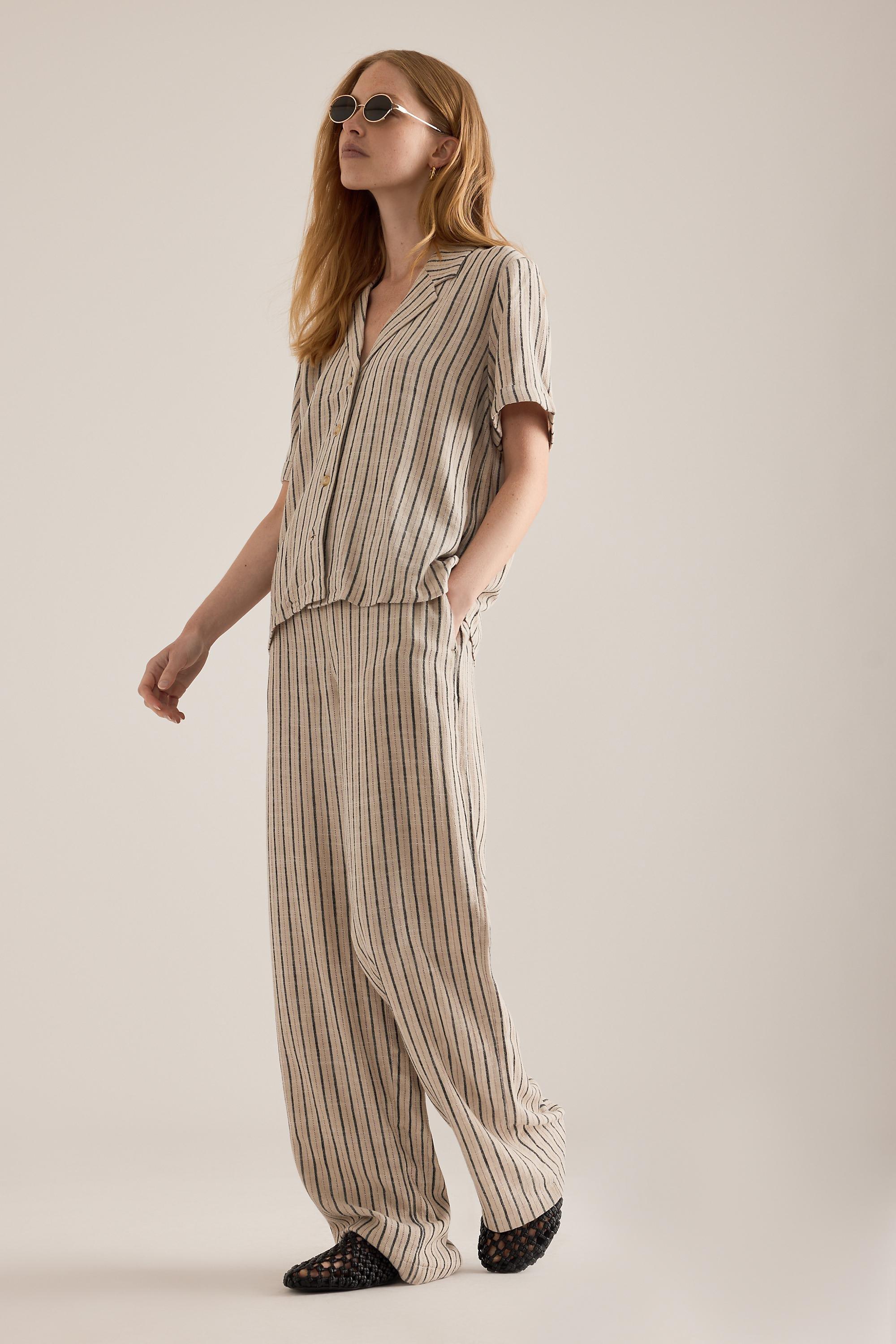 Object Sanne Stripe Short-Sleeve Shirt, Beige, Cream, large image number 1