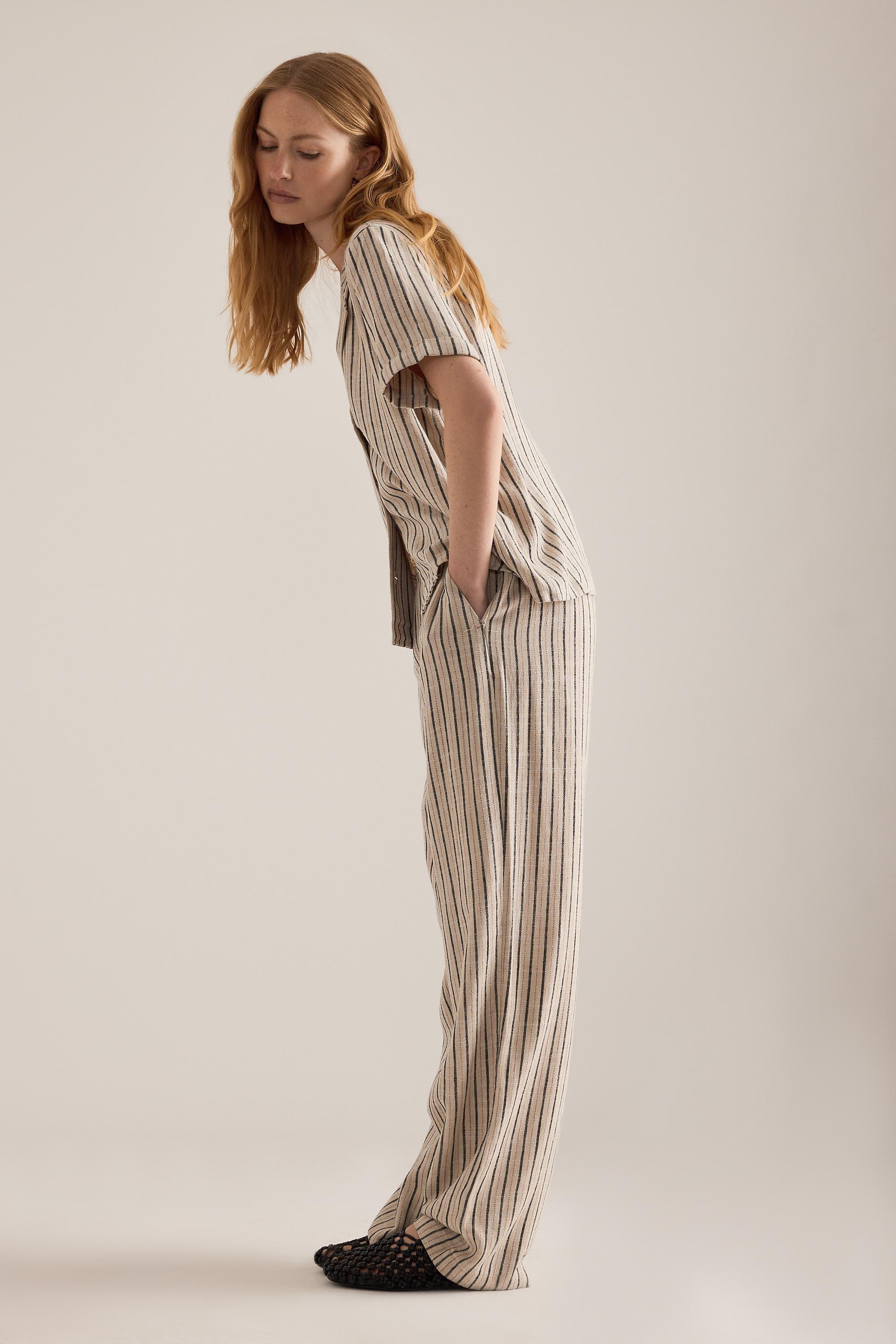 Object Sanne Stripe Short-Sleeve Shirt, Beige, Cream, large image number 3