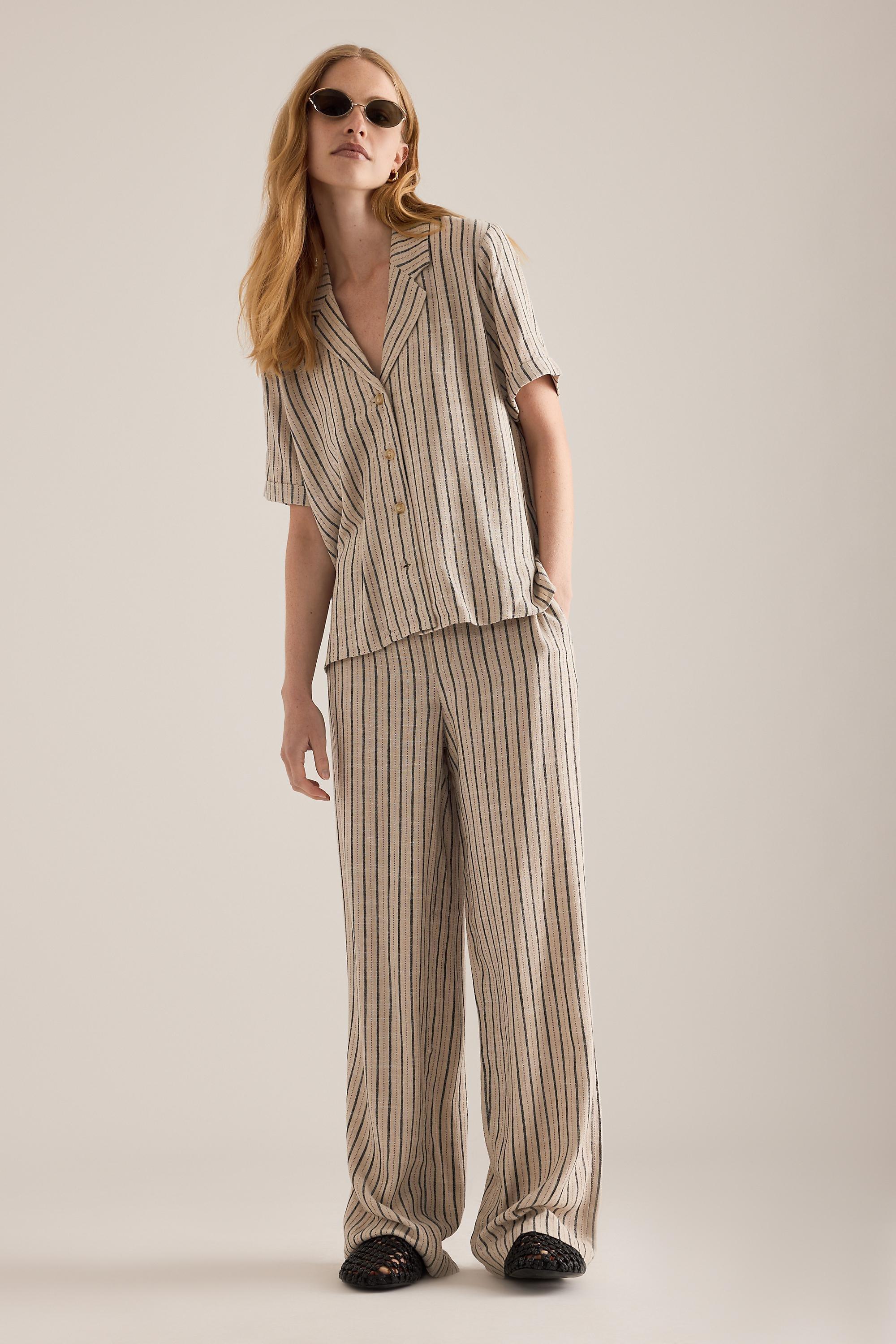 CREAM Object Sanne Stripe Wide-Leg Trousers, Cream, large image number 0