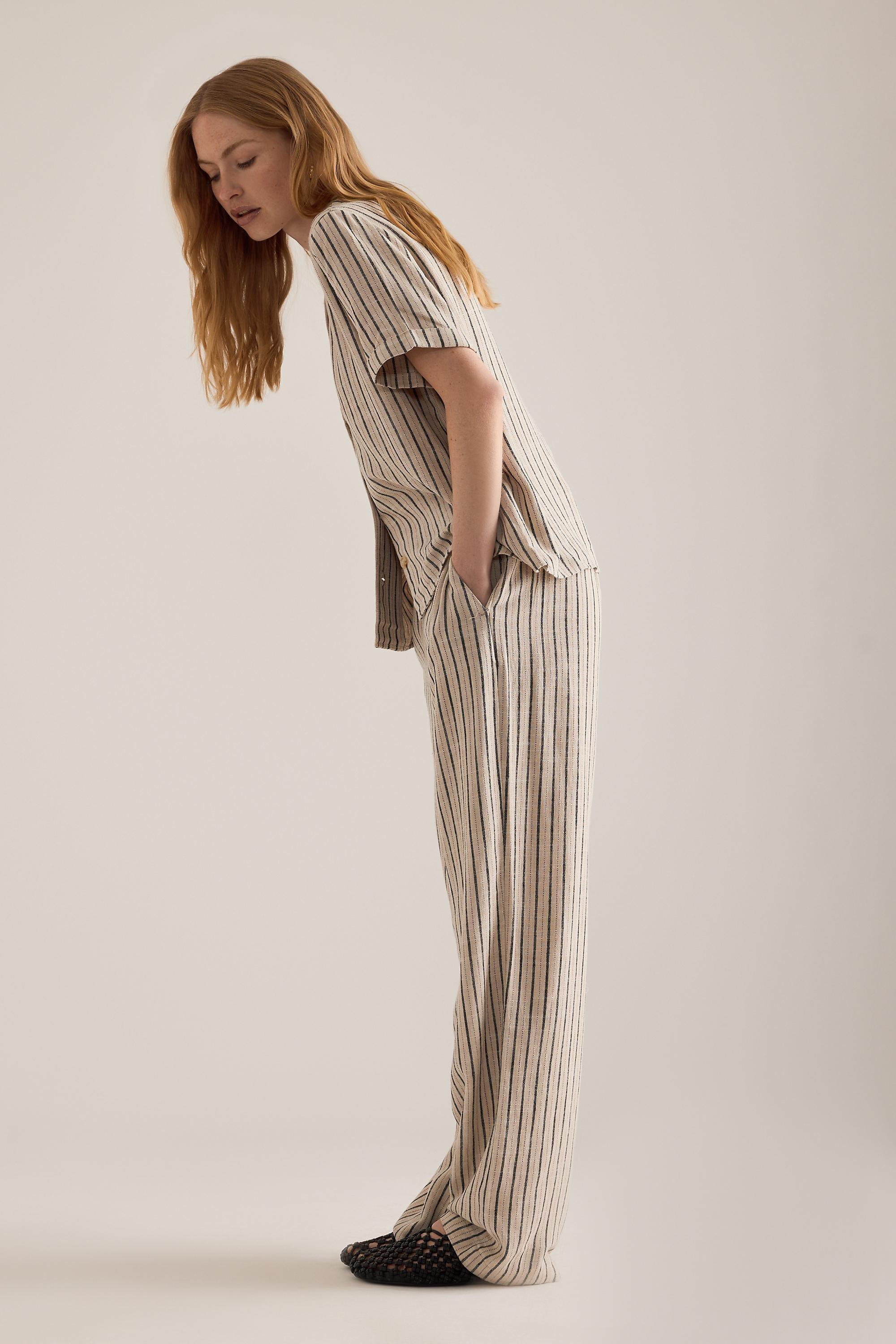 CREAM Object Sanne Stripe Wide-Leg Trousers, Cream, medium