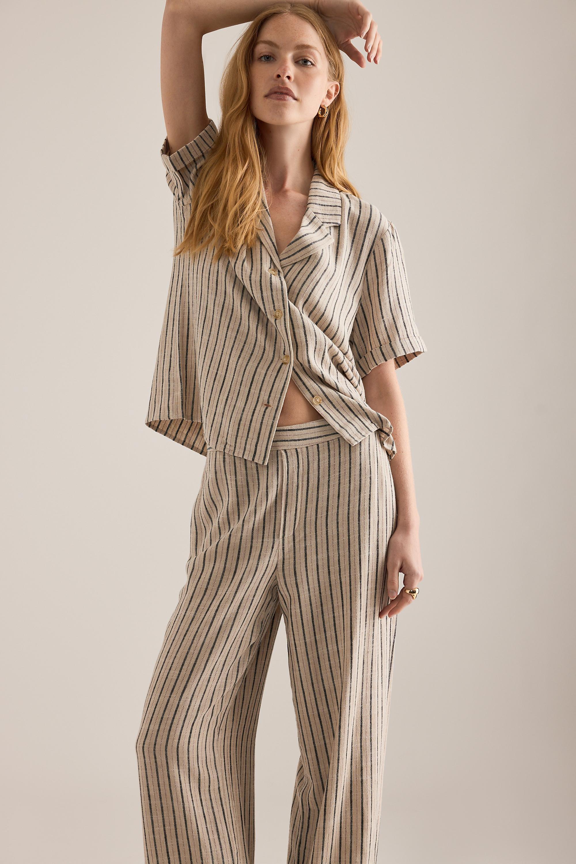 CREAM Object Sanne Stripe Wide-Leg Trousers, Cream, large image number 2