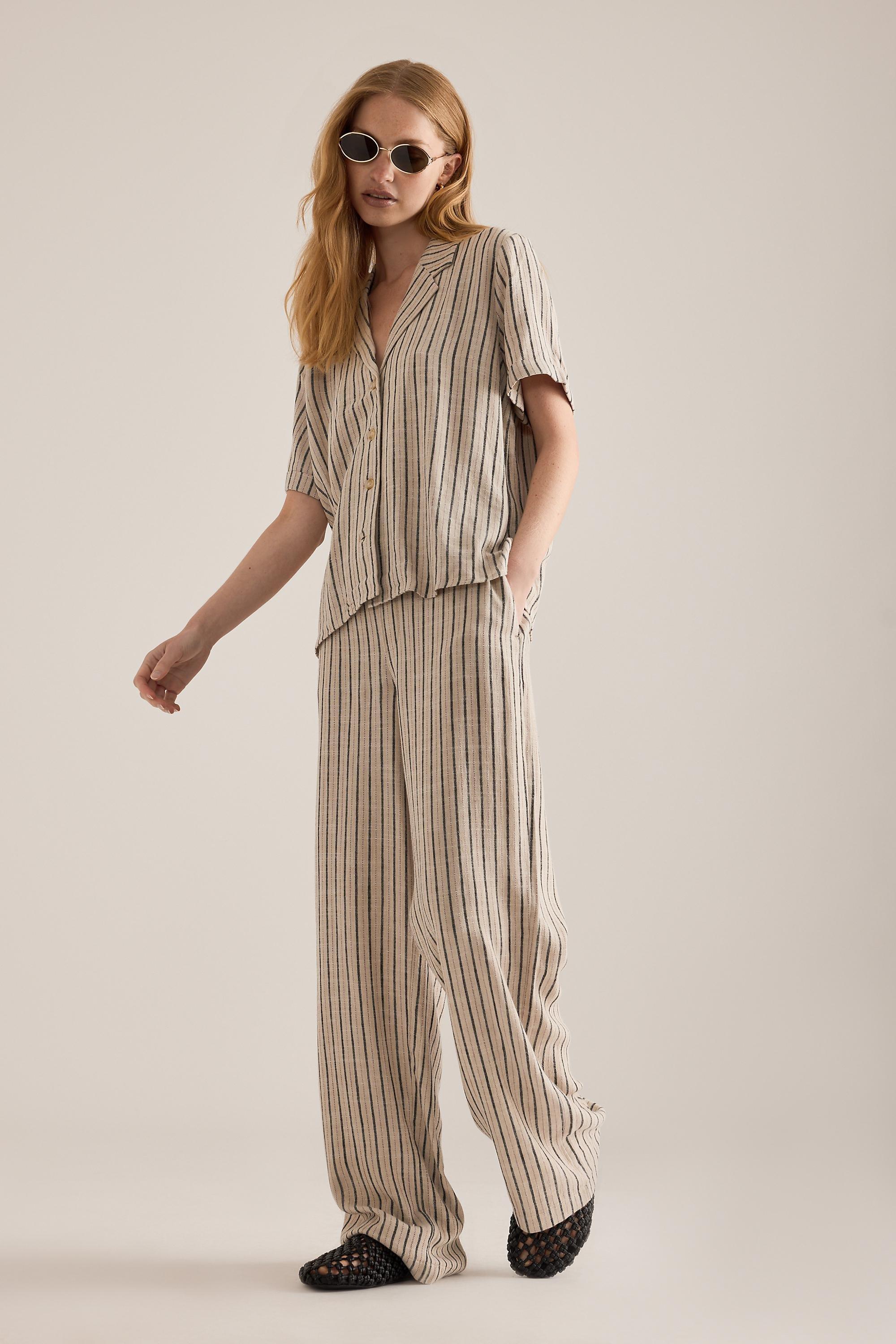 CREAM Object Sanne Stripe Wide-Leg Trousers, Cream, large image number 3