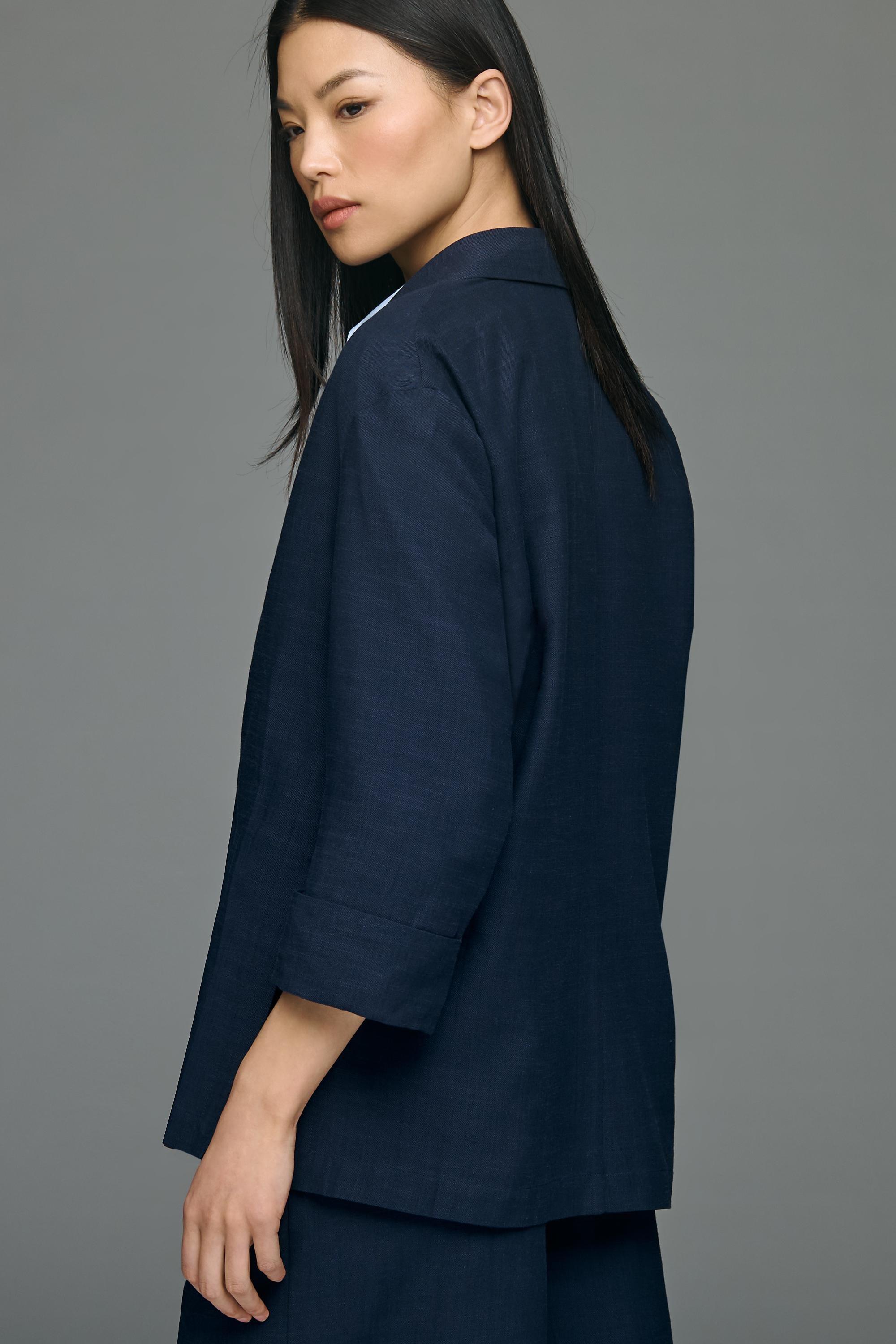 By Anthropologie Short-Sleeve Oversized Blazer, Navy, A501_0041, large image number 1