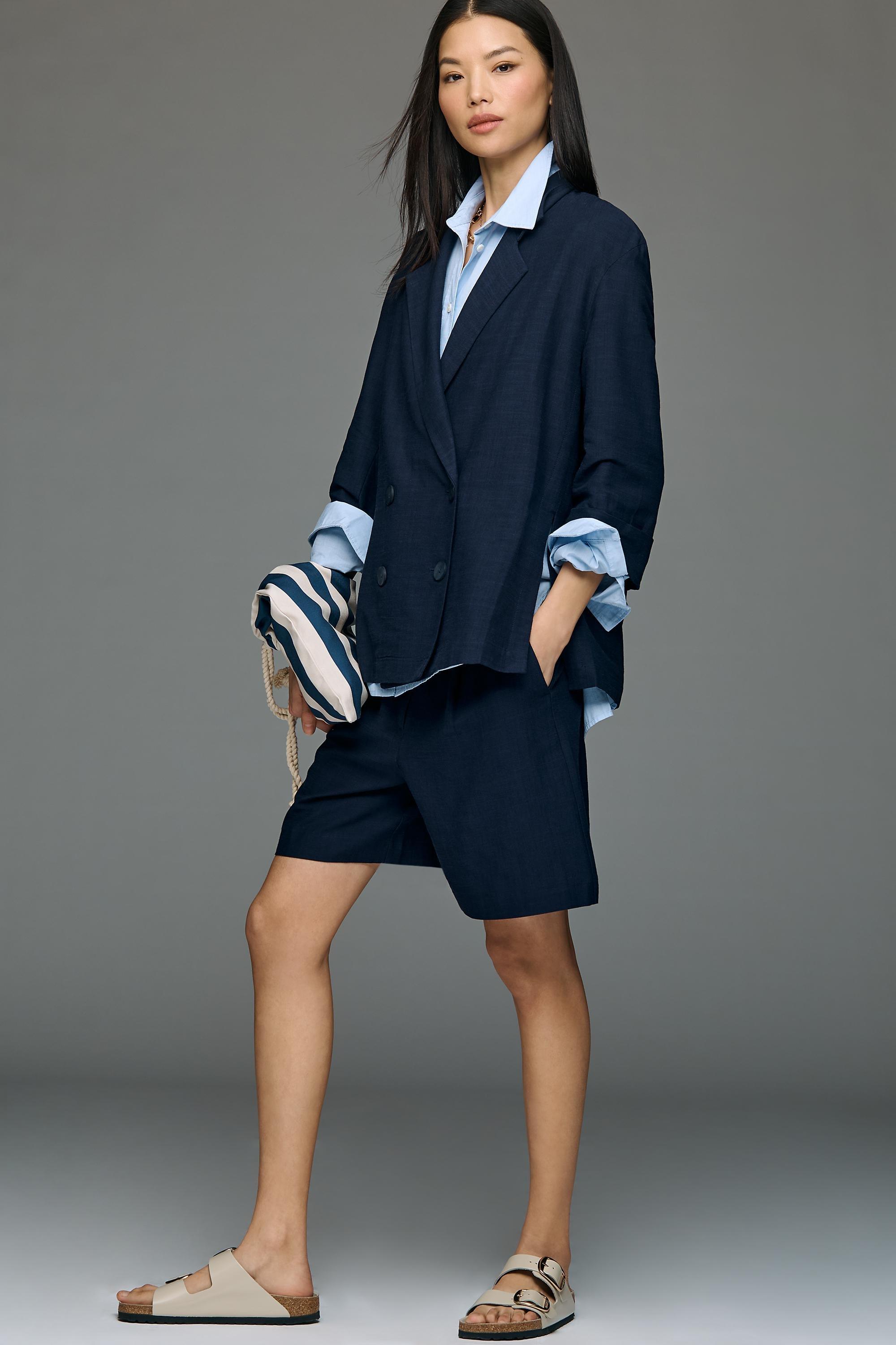 By Anthropologie Short-Sleeve Oversized Blazer, Navy, A501_0041, large image number 2