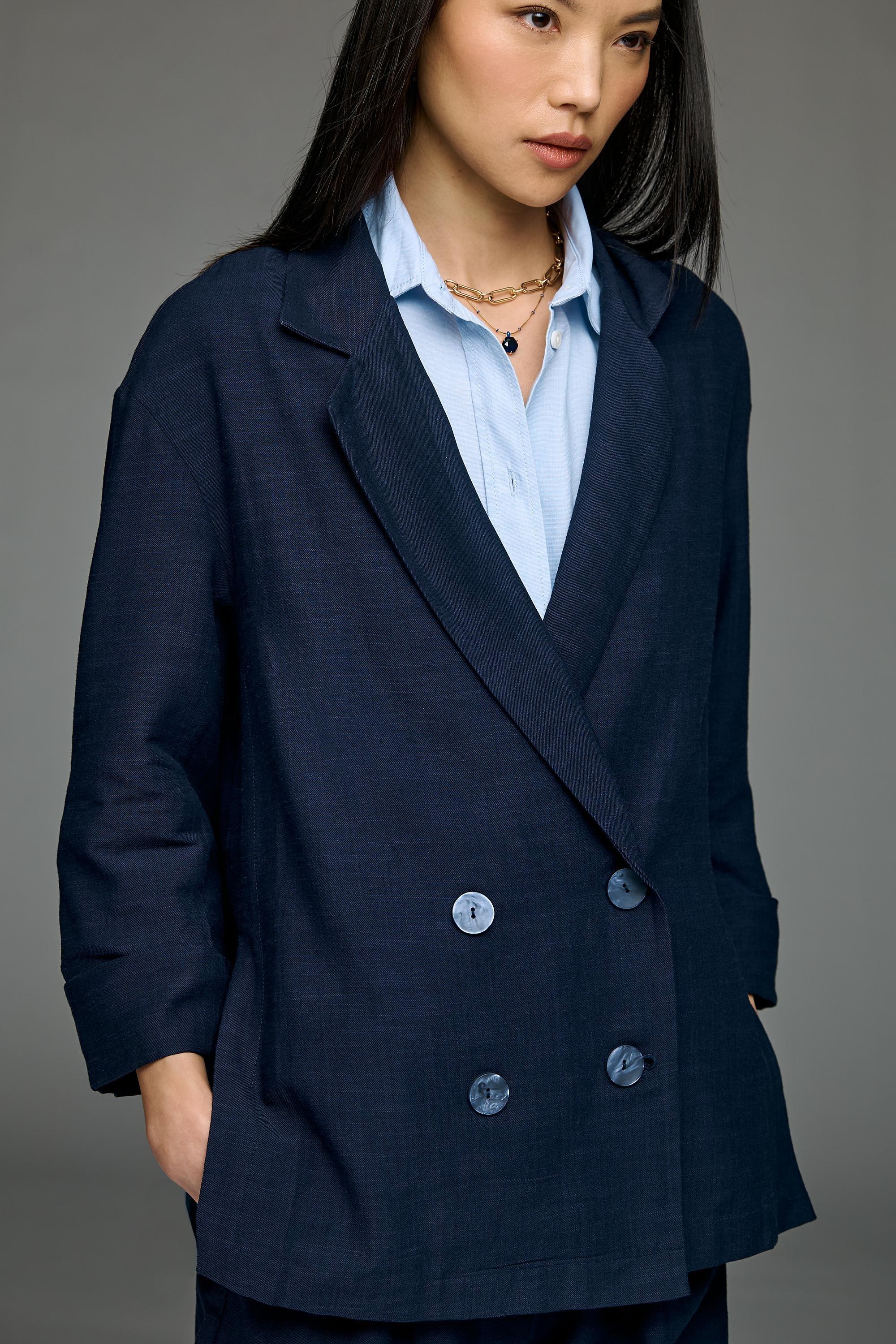 By Anthropologie Short-Sleeve Oversized Blazer, Navy, A501_0041, large image number 3