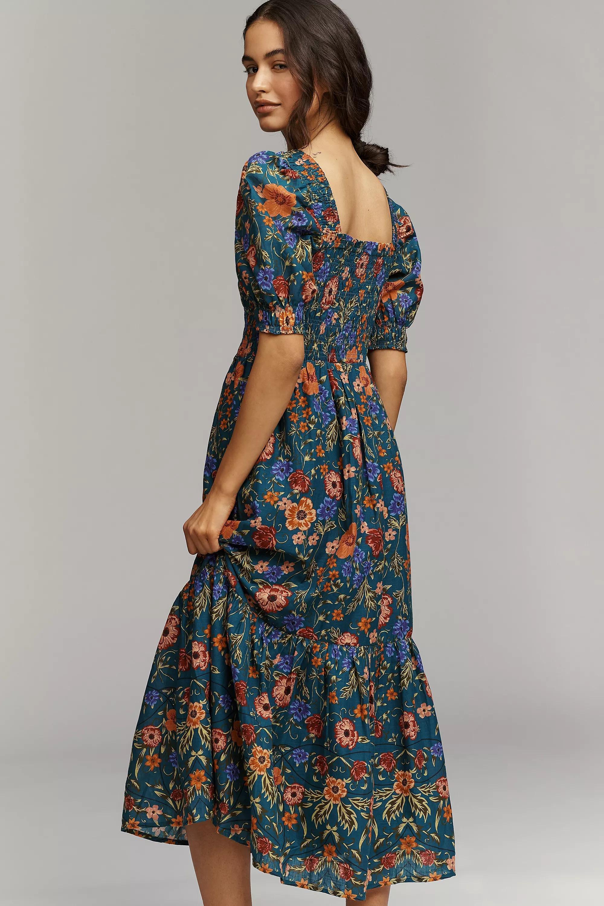 The Peregrine Cotton Puff-Sleeve Midi Dress, Blue, A501_0526, large image number 1