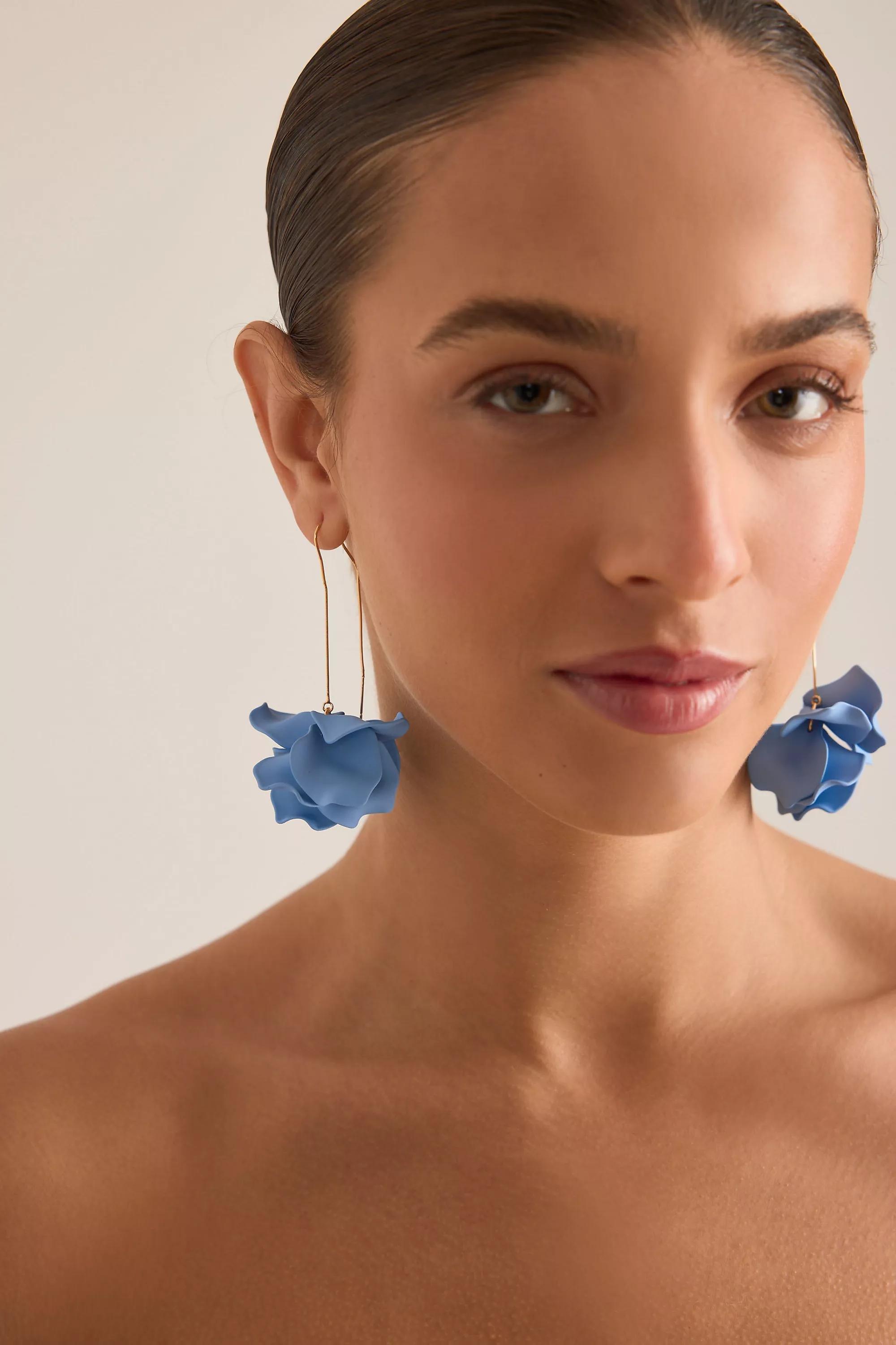 BLUE Resin Flower Threader Earrings, A501_0040, large image number 0